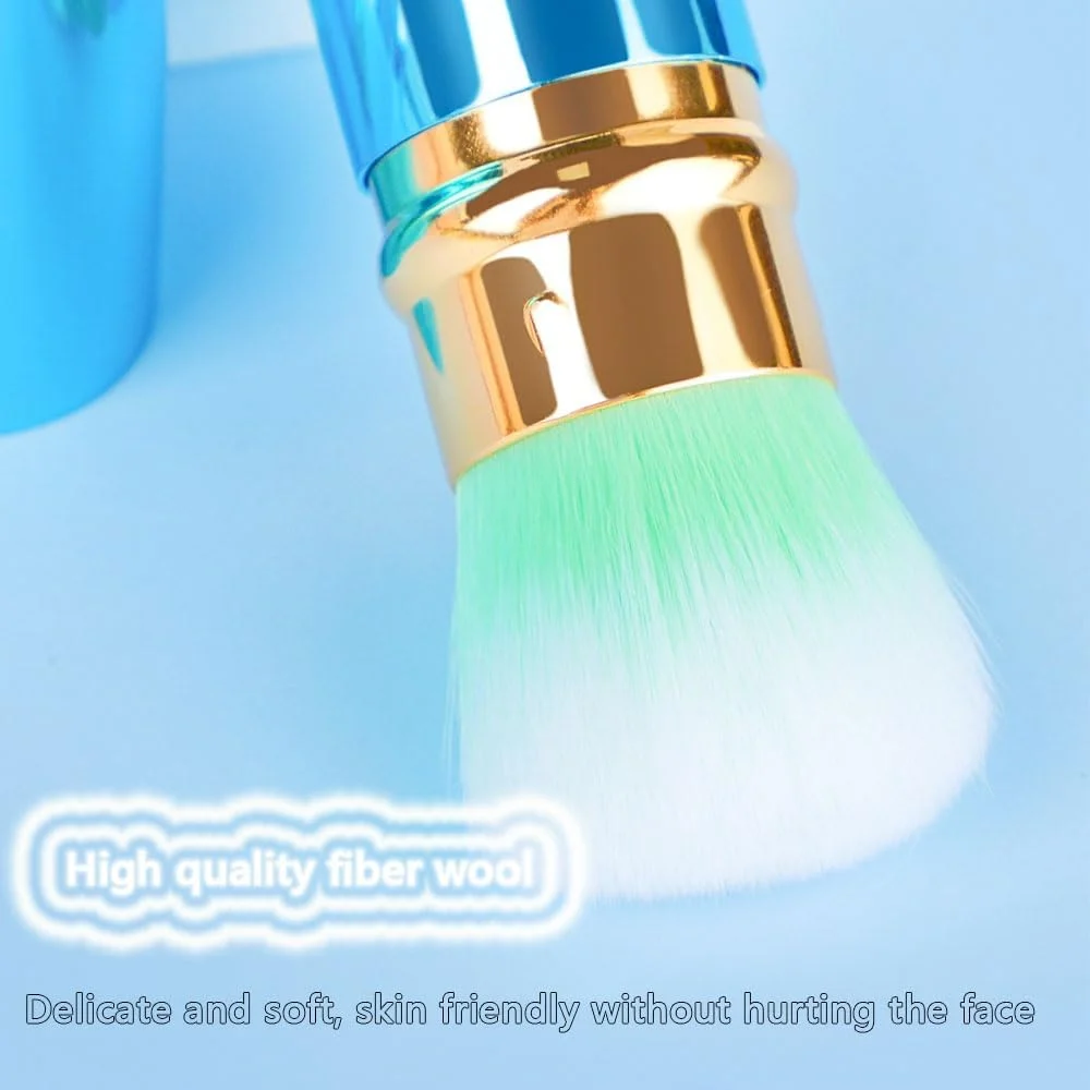 براش پودر جمع شونده، براش آرایشی کرم پودر، براش پودر جمع شونده برای استفاده از پودر کرم پودر و لوازم آرایشی معدنی - آبی