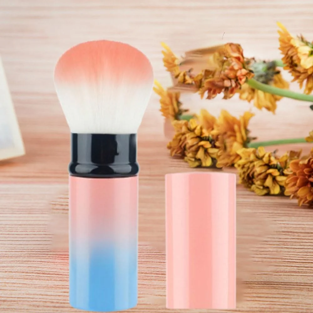 براش پودر جمع شونده، براش آرایشی کرم پودر، براش پودر جمع شونده برای استفاده از کرم پودر، پودرها و لوازم آرایشی معدنی آبی صورتی