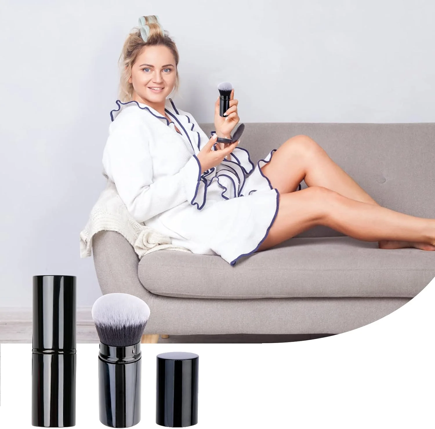 براش رژگونه جمع شونده، براش رژگونه مسافرتی صورت، براش قابل حمل کرم پودر ضد آفتاب با پوشش برای رژگونه، برنزر، پولیش، هایلایتر براش آرایشی جمع شونده