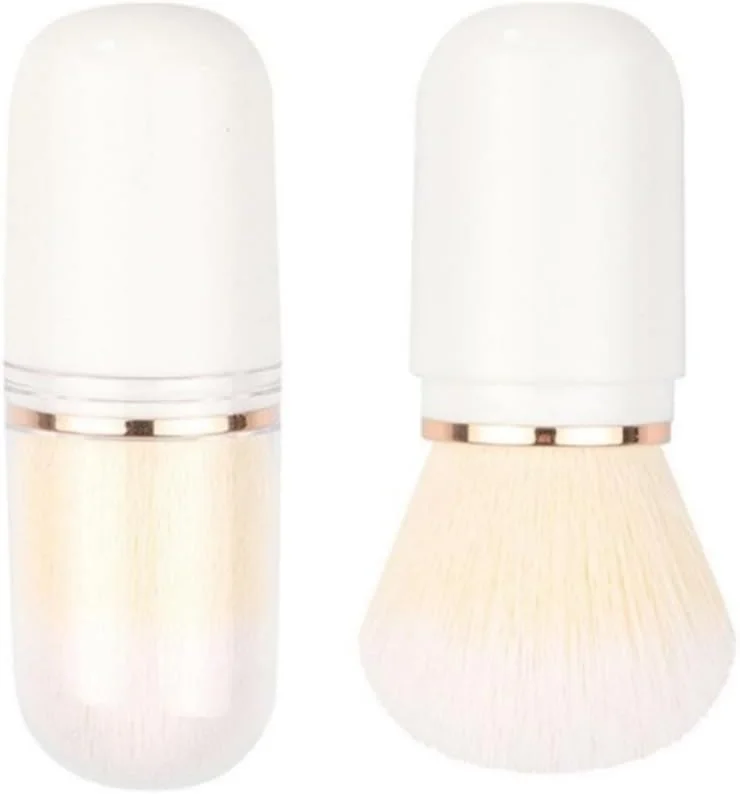 براش های آرایشی جمع شونده، ابزار لوازم آرایشی پلاستیکی سفید مشکی مسافرتی مینی برای رژگونه صورت، پودر، کرم پودر برای زنان