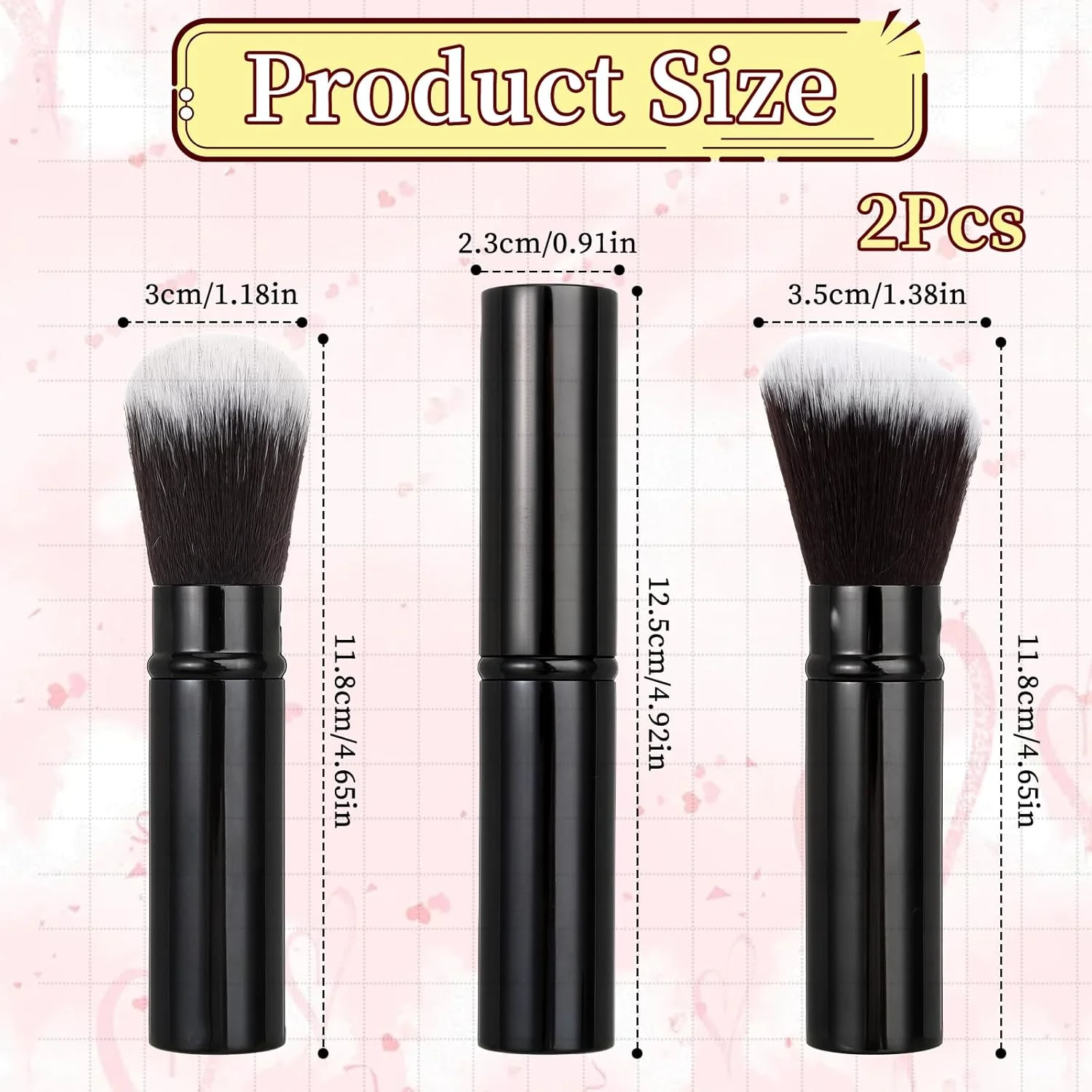 ست 2 عددی براش آرایشی رژگونه تاشو، براش مسافرتی زاویه دار پودر فونداسیون، براش رژگونه صورت، براش قابل حمل کرم پودر مایع ضد آفتاب با پوشش برای رژگونه و پودر آرایشی بی عیب و نقص