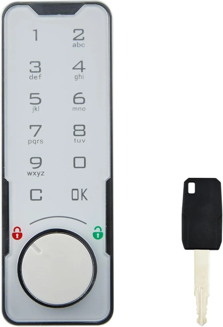 قفل کابینت الکترونیکی Flylin، قفل های امنیتی کددار با کلید امنیتی، قفل درب بدون کلید با رابط برق اضطراری، قفل درب هوشمند دیجیتال برای سیستم کنترل دسترسی (سفید)