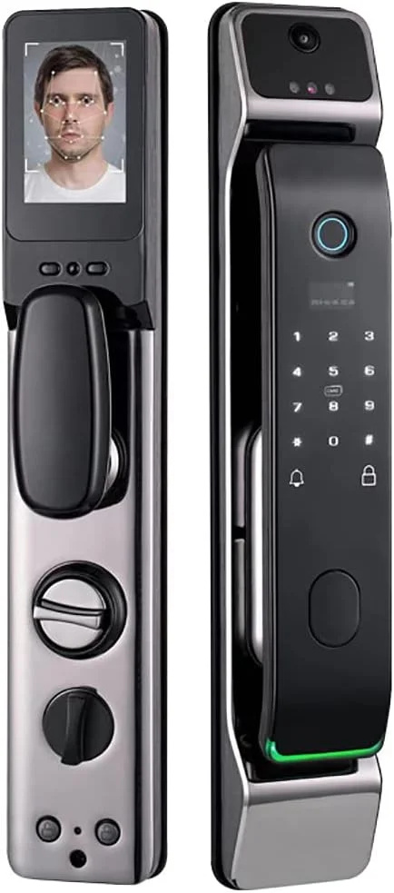 قفل درب هوشمند DISHENGZHEN با اپلیکیشن، قفل درب هوشمند تشخیص چهره سه بعدی، اثر انگشت بیومتریک، رمز عبور دیجیتال، کارت هوشمند با دوربین صفحه نمایش فشاری کششی الکترونیکی هوشمند، قفل امنیتی خانه