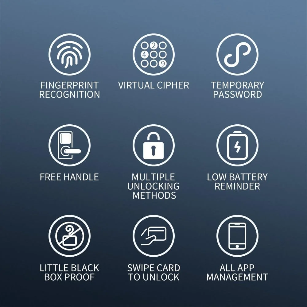 دستگیره قفل درب هوشمند Eacam با قابلیت ورود بدون کلید، دارای کارت و کلید، قفل درب بیومتریک، عملکرد از راه دور با اپلیکیشن Tuya، رمز عبور مجازی ضد دید زدن، قفل هوشمند برای درب اتاق خواب منزل و اداره با ضخامت 40-120 میلی متر دستگیره قفل درب هوشمند Eacam با قابلیت ورود بدون کلید، دارای کارت و کلید، قفل درب بیومتریک، عملکرد از راه دور با اپلیکیشن Tuya، رمز عبور مجازی ضد دید زدن، قفل هوشمند برای درب اتاق خواب منزل و اداره با ضخامت 40-120 میلی متر