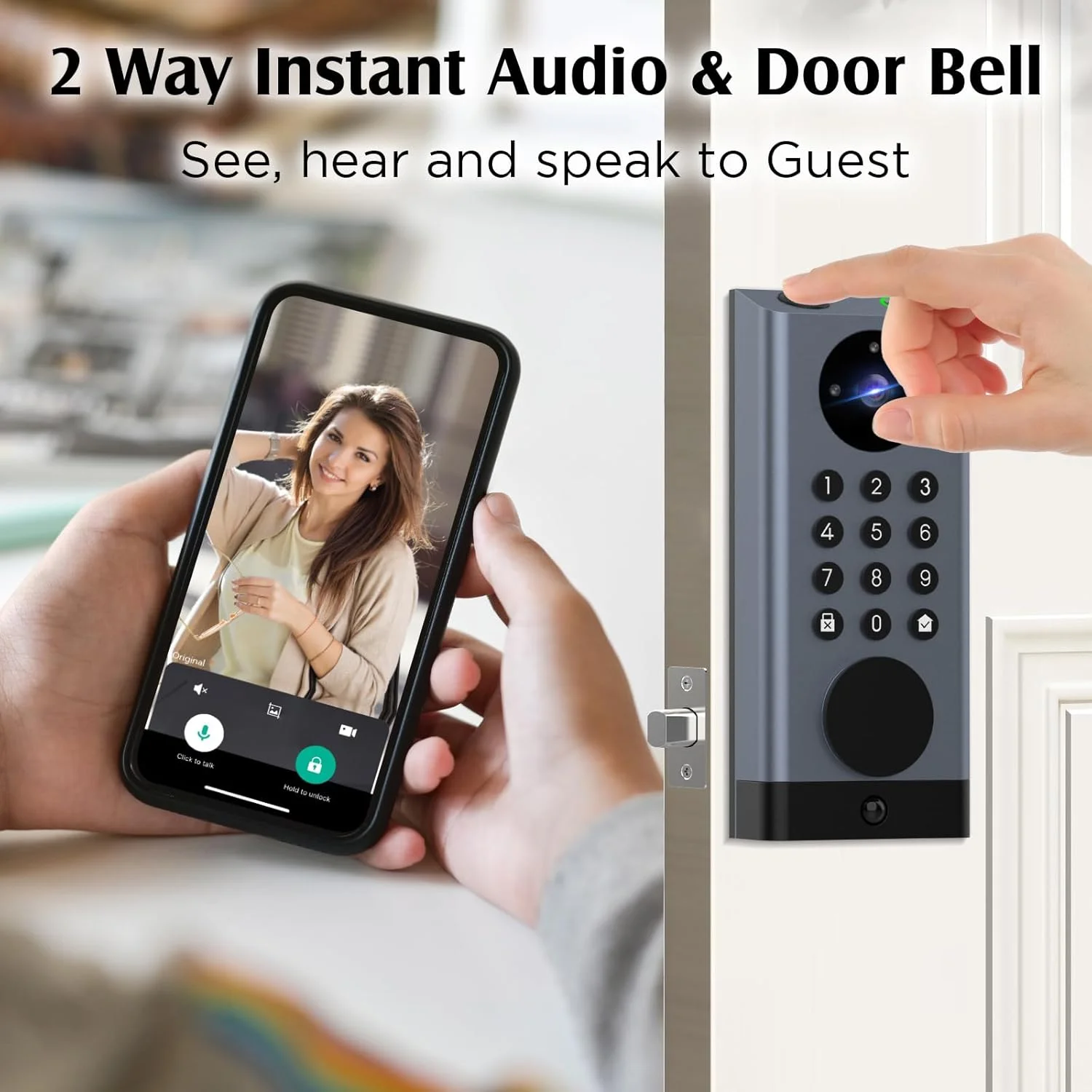 قفل درب وای فای دیداس با دوربین، قفل هوشمند Deadbolt با زنگ ویدیویی، قفل درب ورودی بدون کلید با کد صفحه کلید اثر انگشت، قفل هوشمند بیومتریک دیجیتال وای فای برای درب ورودی