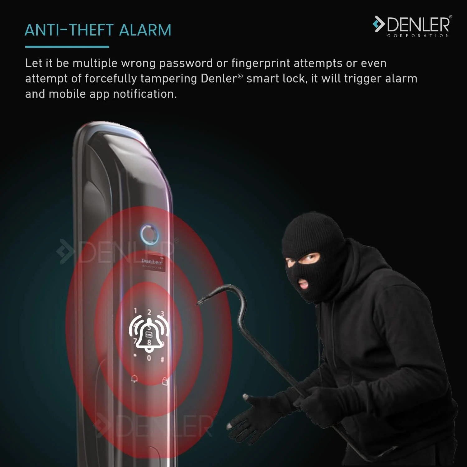 قفل درب هوشمند Denler مدل DL01، قفل دیجیتال درب برای آیفون و اندروید، اثر انگشت، کارت RFID، پین، کلید دستی (مشکی وای فای بدون LCD) قفل درب هوشمند Denler مدل DL01، قفل دیجیتال درب برای آیفون و اندروید، اثر انگشت، کارت RFID، پین، کلید دستی (مشکی وای فای بدون LCD)