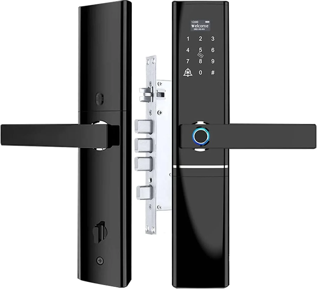 قفل درب اثر انگشتی و رمز عبور CARDORIA، قفل درب هوشمند دیجیتال بدون کلید، ورودی صفحه کلید با دستگیره | برنامه TUYA | کد ضد دید زدن | صفحه لمسی | کنترل از راه دور با پل Wi-Fi | برای خانه، آپارتمان