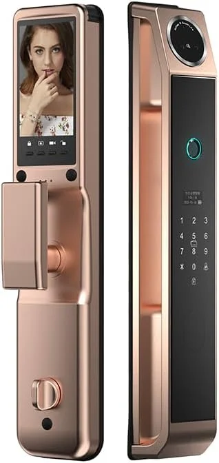 قفل درب هوشمند LeLoupFidele مدل ZX-23 با دوربین و تشخیص چهره سه بعدی. کنترل از راه دور با اپلیکیشن Tuya. ارتباط تصویری، زنگ درب الکترونیکی. قفل خودکار، هشدارهای امنیتی متعدد. پشتیبانی از زبان عربی (طلایی، مورتس 6068)