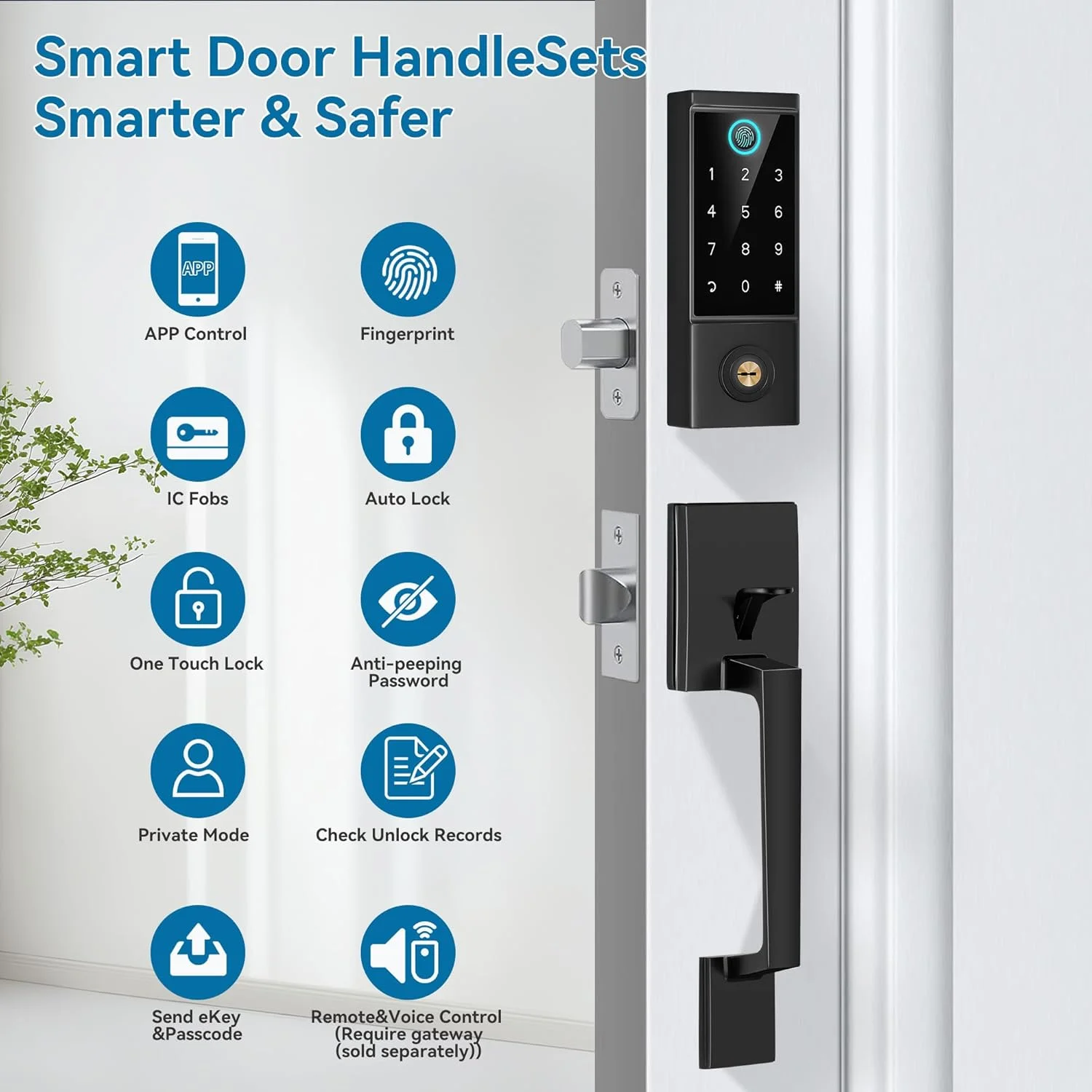 قفل درب هوشمند BEBASIA با دستگیره درب ورودی، دستگیره اثر انگشتی سنگین، قفل دیجیتال هوشمند بدون کلید برای درب ورودی، قفل صفحه کلید بلوتوثی مشکی