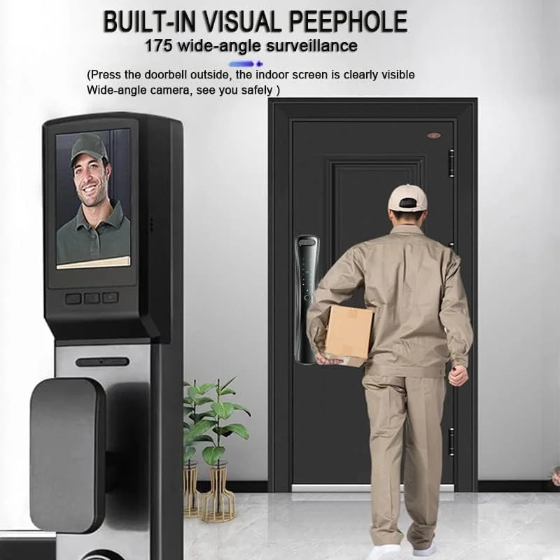 قفل درب هوشمند با دوربین، قفل درب بدون کلید، قفل درب کد وای فای الکترونیکی دیجیتال، قفل های هوشمند درب جلو خانه با برنامه U Smart Go کار می کند، قفل خودکار برای خانه، دفتر و Airbnb