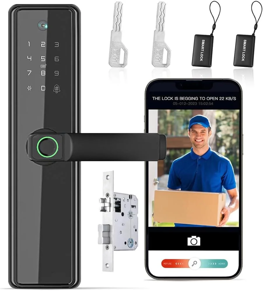 قفل درب دیجیتال هوشمند آنکیلا با چشمی و اثر انگشت، بلوتوث + وای فای، برنامه موبایل، OTP، پین، کارت RFID و کلید دستی، پشتیبانی از زبان عربی قفل درب دیجیتال هوشمند آنکیلا با چشمی و اثر انگشت، بلوتوث + وای فای، برنامه موبایل، OTP، پین، کارت RFID و کلید دستی، پشتیبانی از زبان عربی