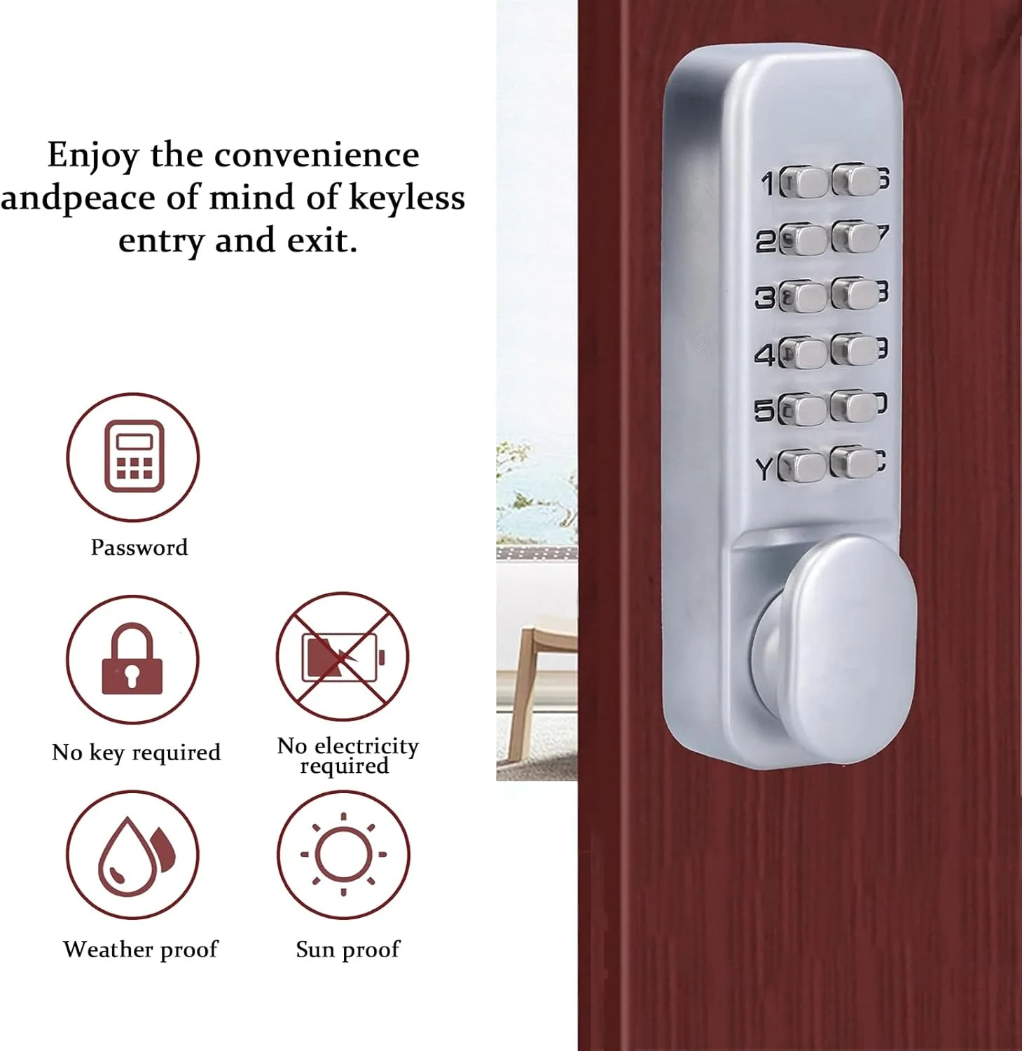 قفل ترکیبی مکانیکی BigKing، قفل درب دیجیتال، قفل زبانه ای مکانیکی، قفل درب با زبانه کرومی، قفل درب بدون کلید، قفل ضد سرقت برای درب شیشه ای دو طرفه