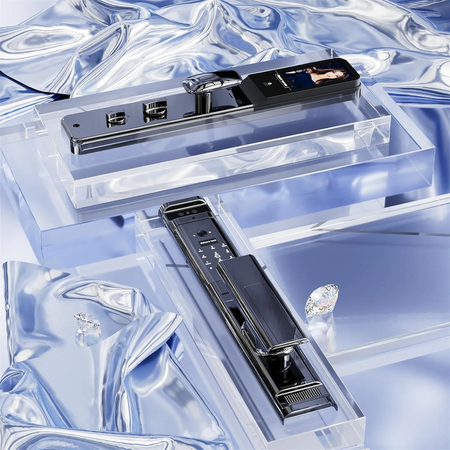 قفل درب هوشمند تمام اتوماتیک با دوربین اینترکام، تشخیص چهره سه بعدی، کنترل از راه دور با اپلیکیشن، اینترکام تصویری، اثر انگشت و رمز عبور هوشمند