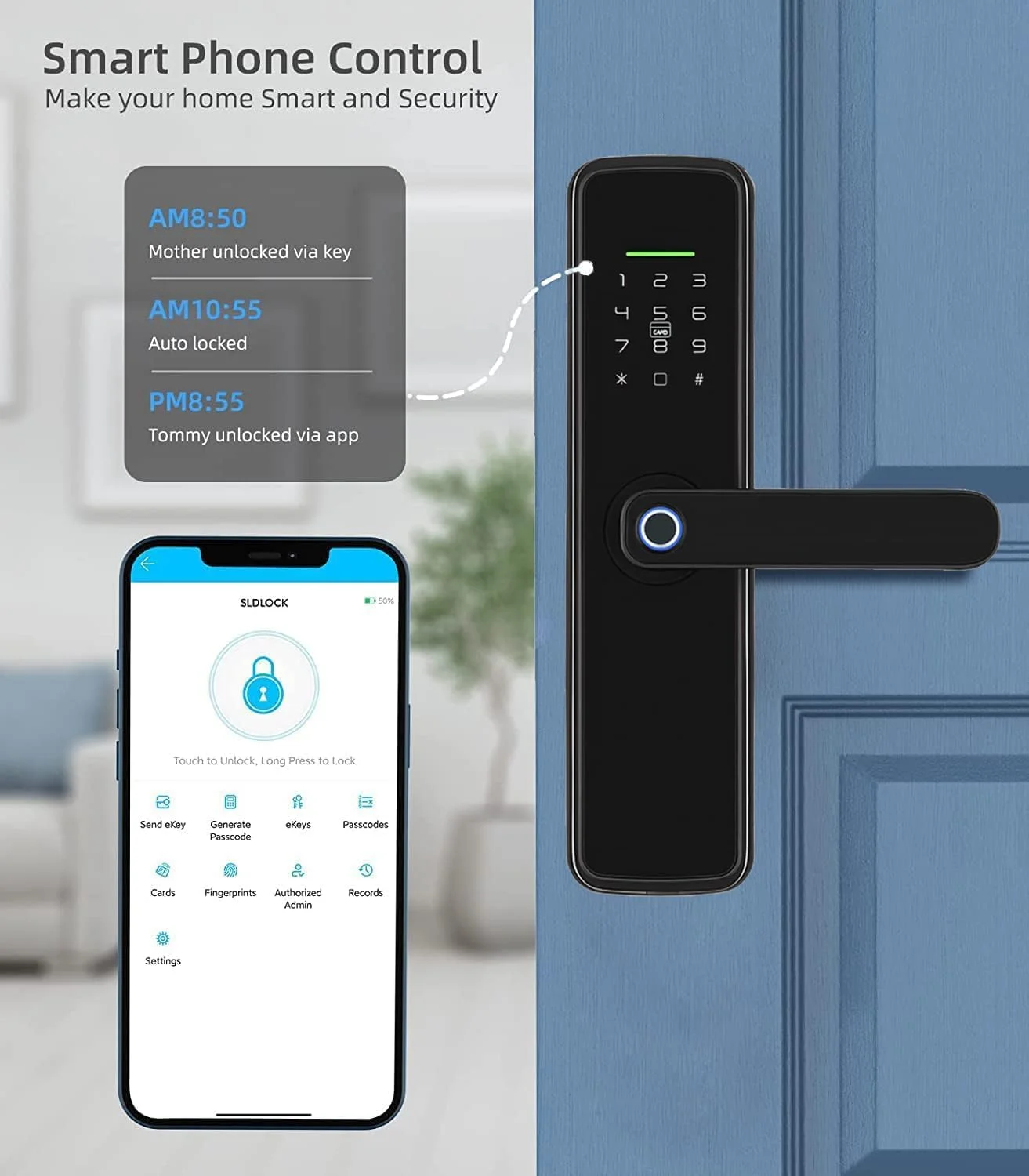 قفل هوشمند، قفل هوشمند 2 در 1 WiFi و بلوتوث، نسخه GCC بدون نیاز به دروازه اضافی، درب دیجیتال با دستگیره برگشت پذیر برای آپارتمان منزل Airbnb (T1 Pro)