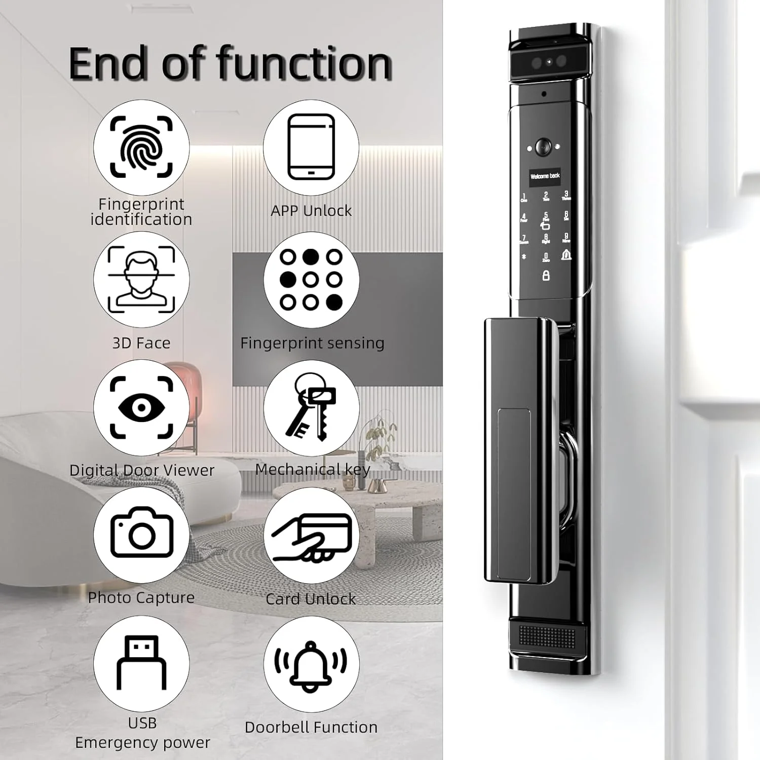 قفل درب هوشمند تمام اتوماتیک با دوربین اینترکام، تشخیص چهره سه بعدی، کنترل از راه دور با اپلیکیشن، اینترکام تصویری، اثر انگشت و رمز عبور هوشمند
