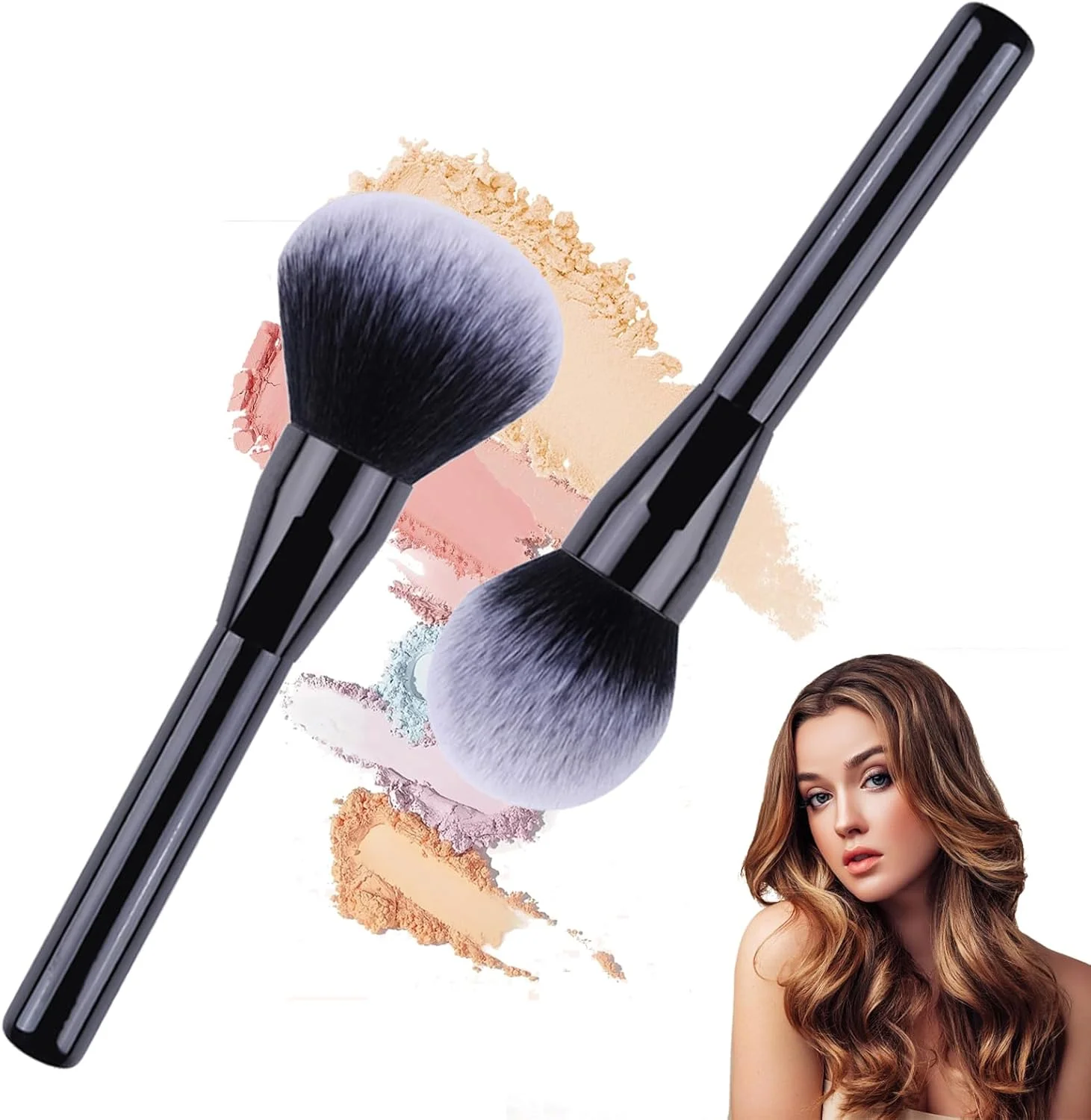 ست براش پودر فیکس 2 تکه QUEENADA - براش آرایشی فوق العاده صورت، براش رژگونه، براش پودر شل آرایشی روزانه، براش زیبایی مسی