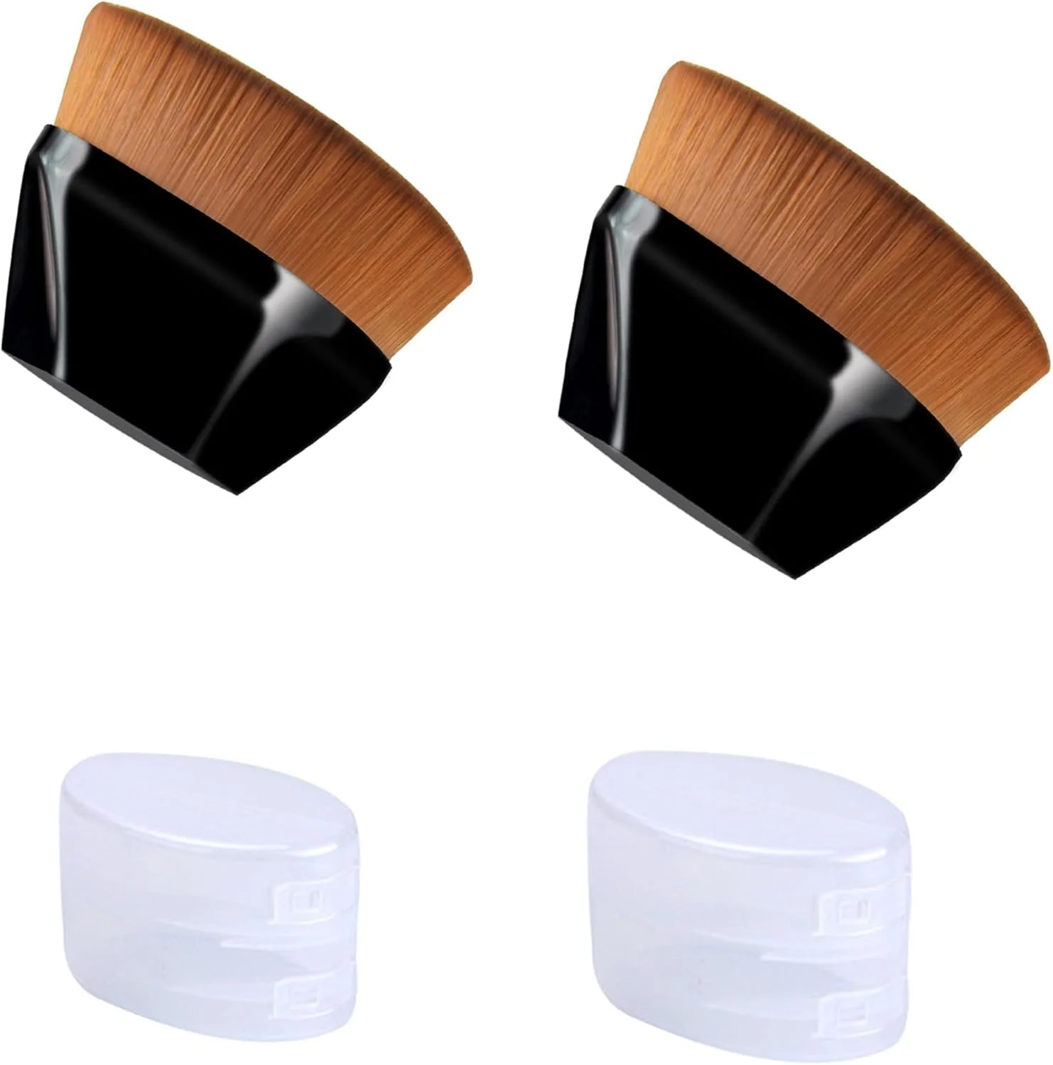 QINCAWIN برس آرایشی فونداسیون 2 عددی، برس رژگونه، برس پودر فونداسیون، برس آرایشی با کیف قابل حمل، برس کابوکی چند منظوره برای ترکیب مایع، کرم، کانسیلر درجه یک