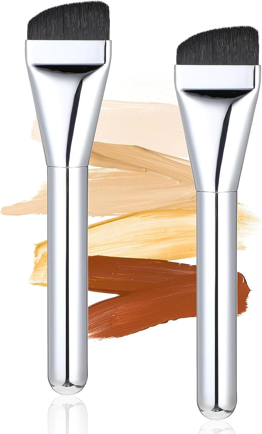 ست دو عددی براش کرم پودر Qianyu، براش فوق العاده نازک با تیغه گرد و مورب، براش کرم پودر ممتاز با موهای نرم و متراکم مصنوعی، براش های ترکیبی برای کرم پودر مایع و کانسیلر