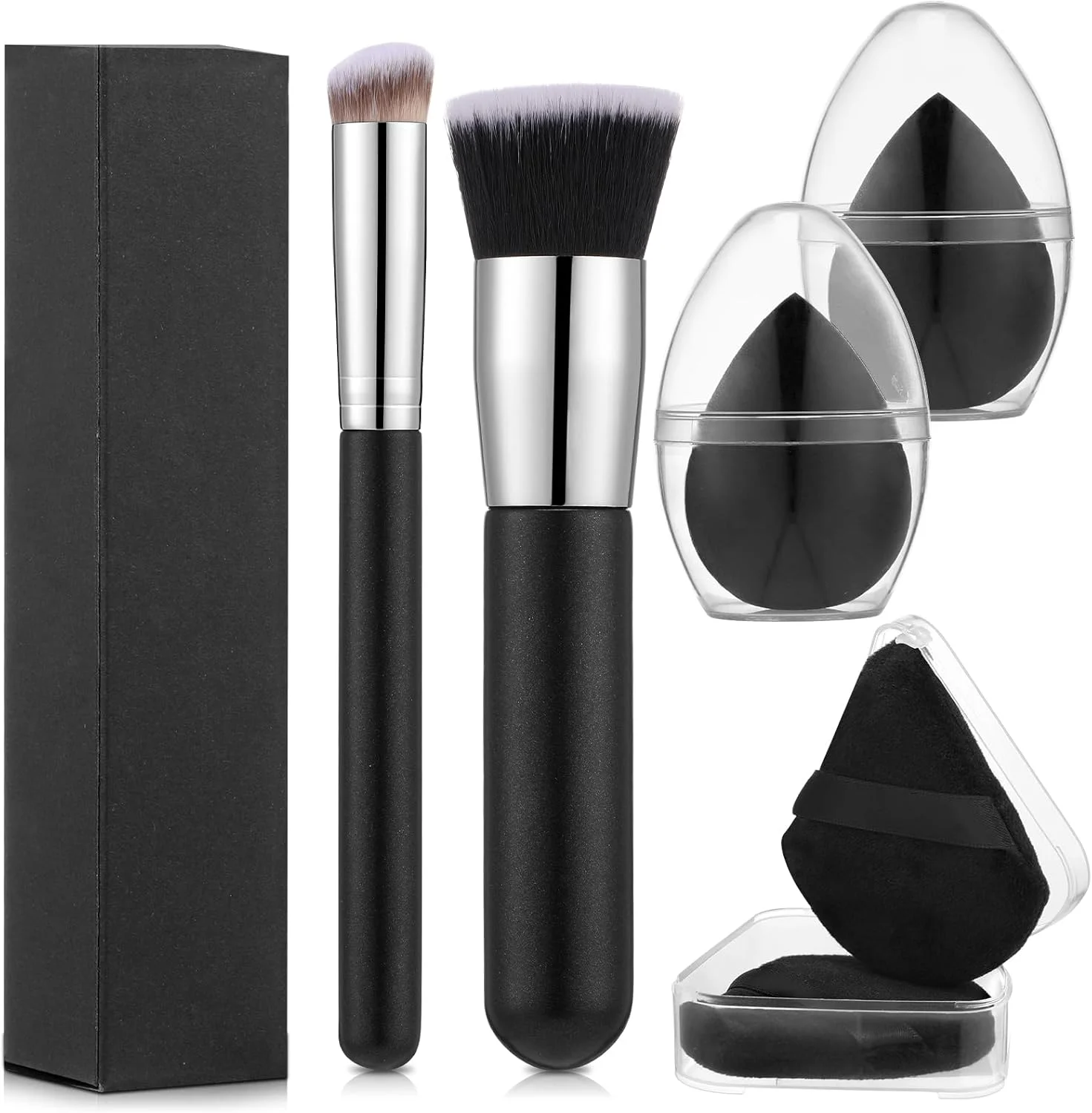 ست 6 تکه برس کرم پودر ProSuites برای آرایش مایع، برس کرم پودر مایع با اسفنج آرایشی و پد پودر برای کرم پودر، پودر، رژگونه و کانسیلر