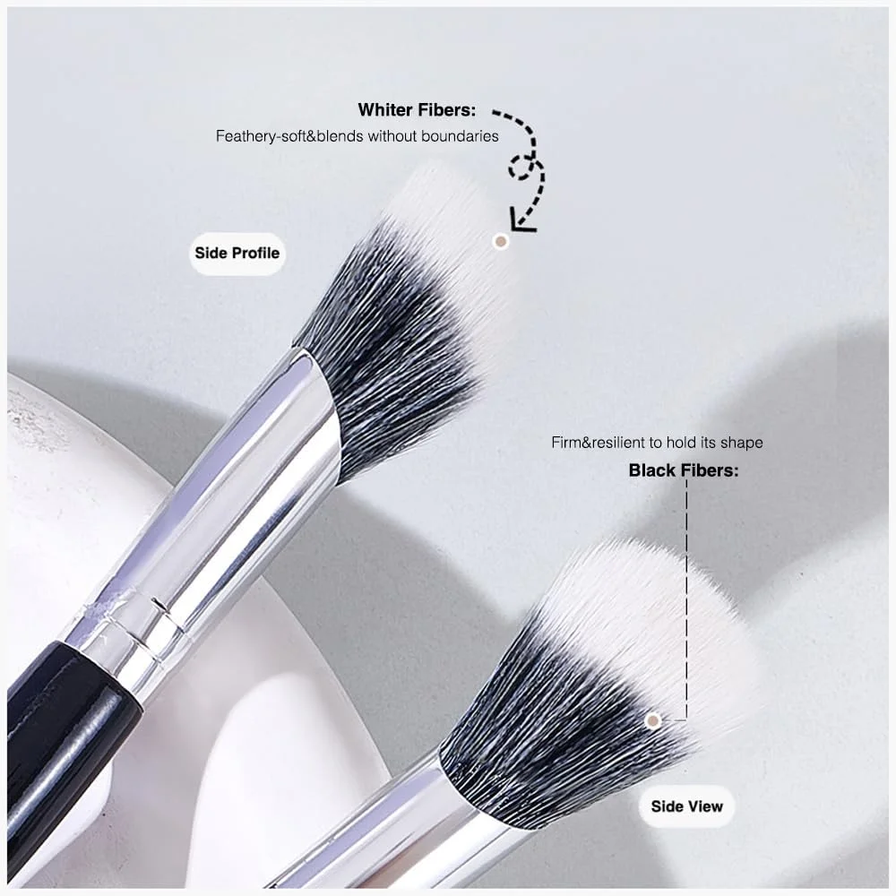 ست برس آرایشی حرفه ای 4 تکه به همراه پد پودر کوچک، برس کرم پودر، برس رژگونه زاویه دار، برس سایه چشم دو طرفه