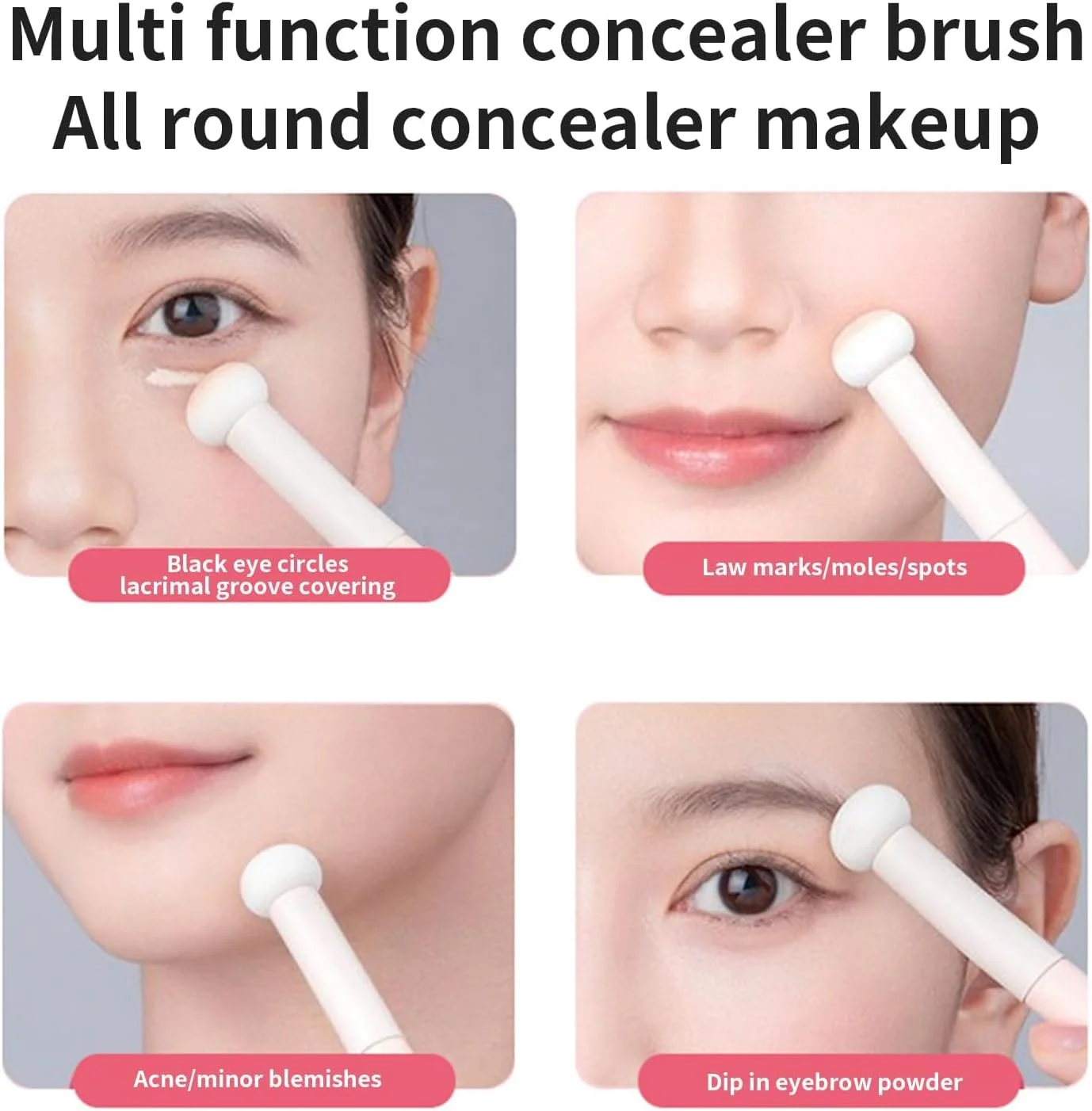 ست 6 عددی برس کانسیلر آرایشی ریان، برس پودر اسفنجی قارچی فونداسیون، برس کانسیلر روشن کننده سر گرد، ابزار آرایشی صورت، بینی، پلک، برس های زیبایی مبتدی (صورتی)