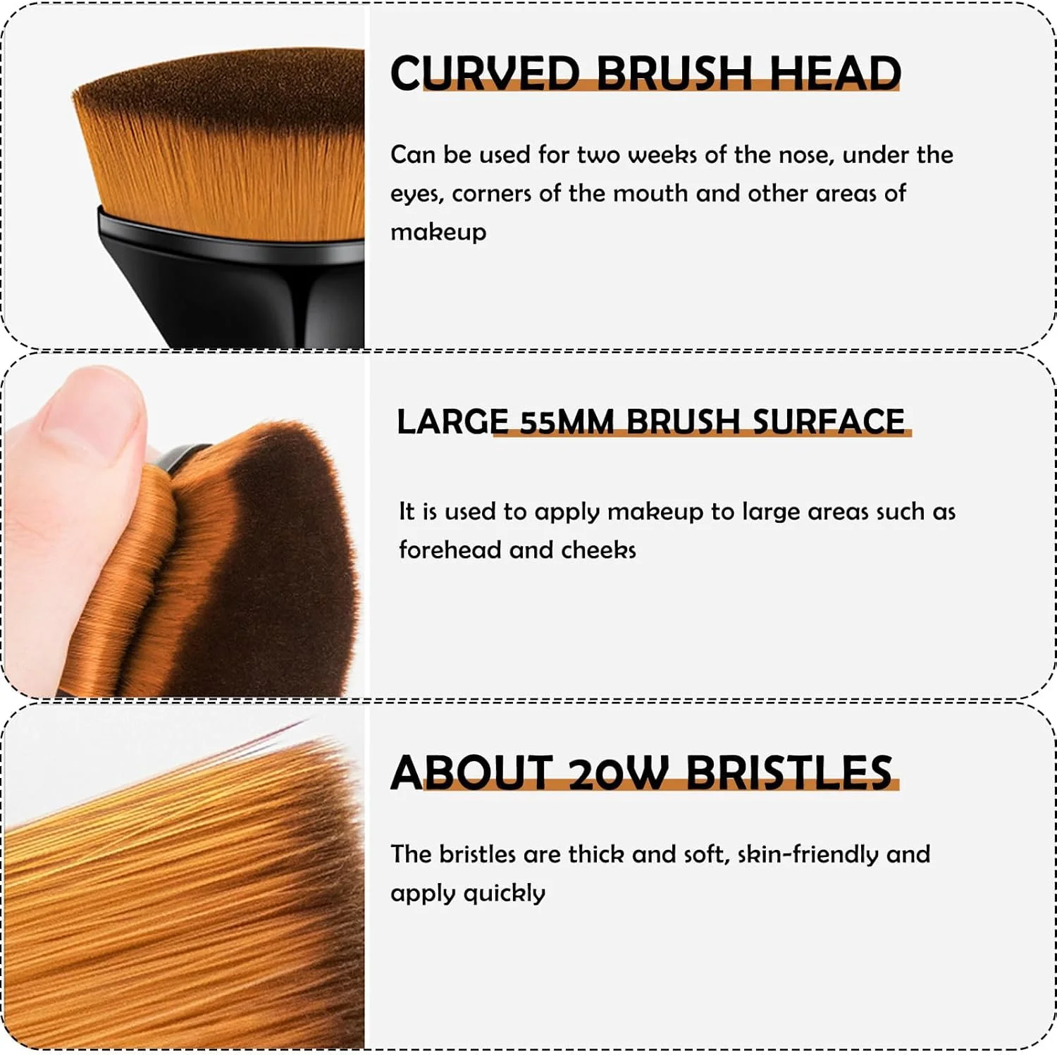 QINCAWIN برس آرایشی فونداسیون 2 عددی، برس رژگونه، برس پودر فونداسیون، برس آرایشی با کیف قابل حمل، برس کابوکی چند منظوره برای ترکیب مایع، کرم، کانسیلر درجه یک