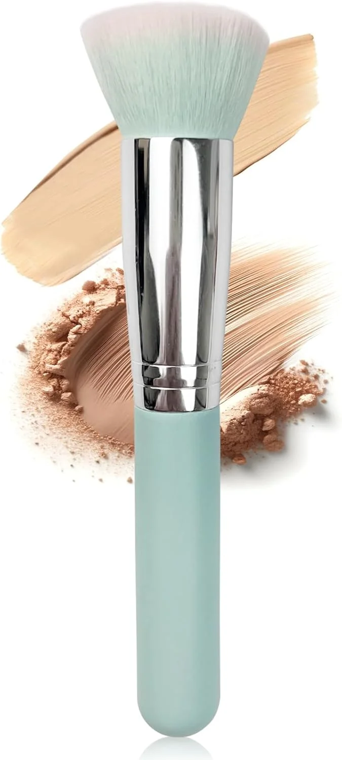 براش کرم پودر حرفه ای برای آرایش مایع، براش سر صاف برای ترکیب، پخش و نقطه گذاری، دسته آبی