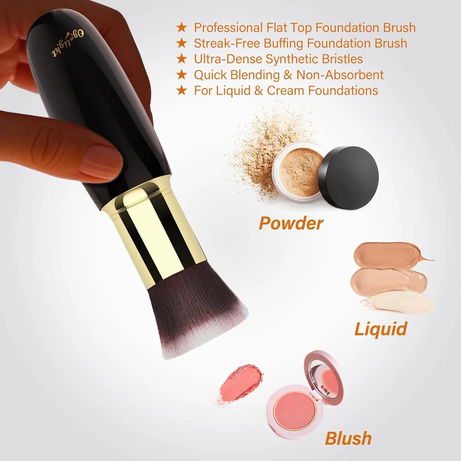 براش کرم پودر سرتخت حرفه ای - براش بدون رگه برای پخش کردن کرم مایع و کرمی، موهای مصنوعی فوق العاده متراکم، ابزار آرایشی غیر جاذب با قابلیت ترکیب سریع