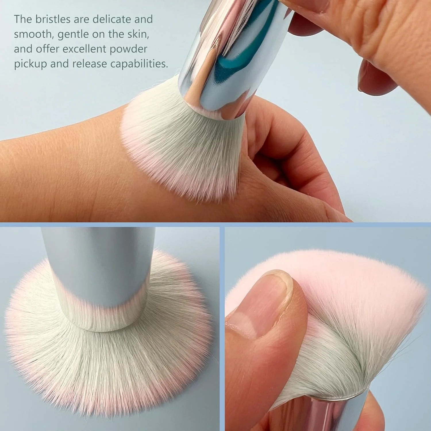 براش کرم پودر حرفه ای برای آرایش مایع، براش سر صاف برای ترکیب، پخش و نقطه گذاری، دسته آبی