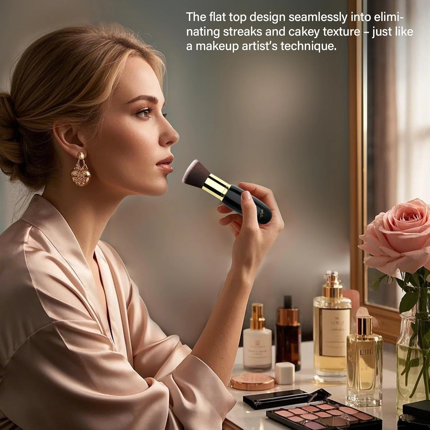براش کرم پودر سرتخت حرفه ای - براش بدون رگه برای پخش کردن کرم مایع و کرمی، موهای مصنوعی فوق العاده متراکم، ابزار آرایشی غیر جاذب با قابلیت ترکیب سریع