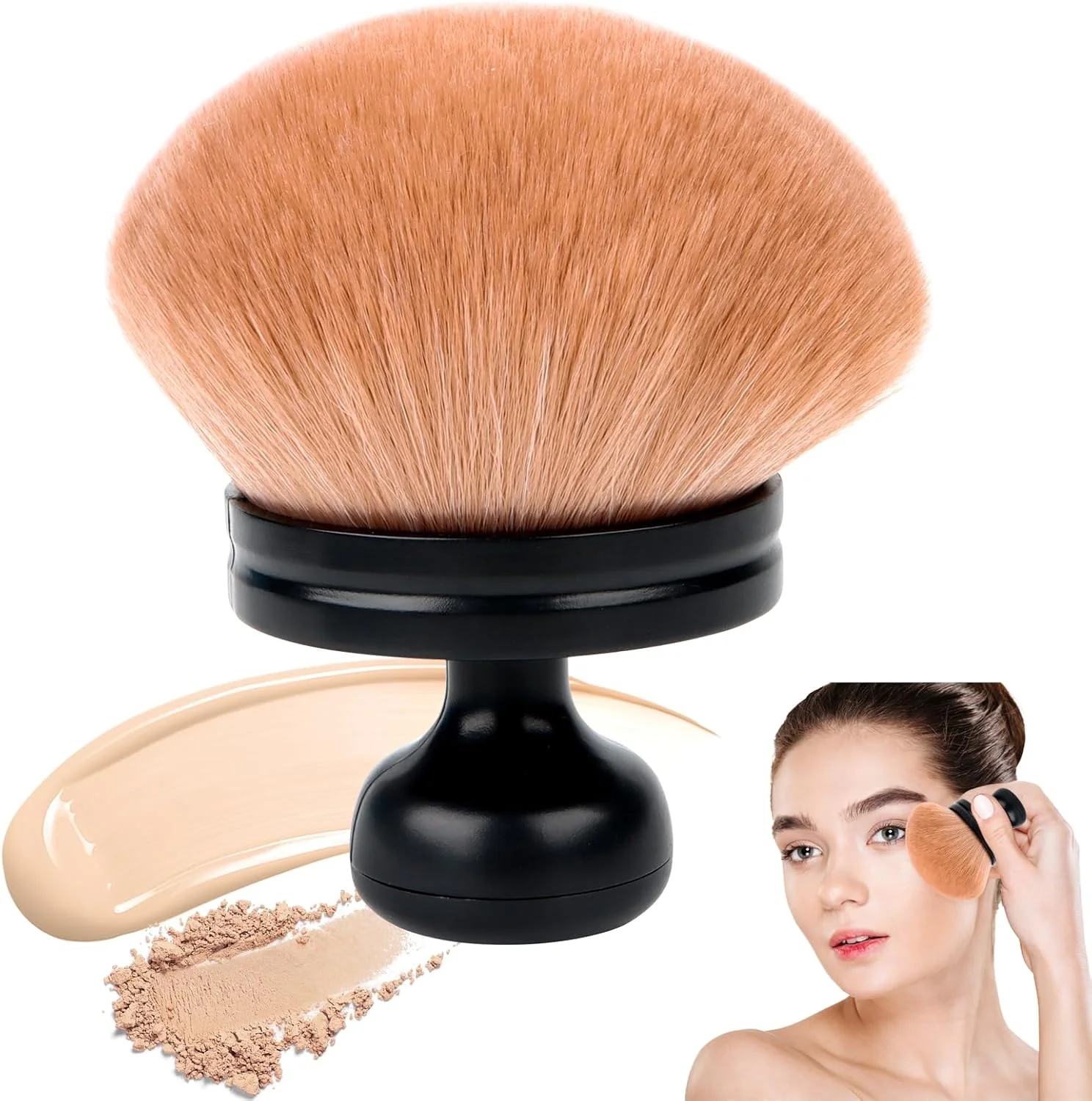 براش آرایشی بزرگ برای بدن، براش برنزه کننده، براش پودر، براش کرم پودر، براش بیضی صورت، براش آرایشی نرم و قابل حمل، براش آرایشی، ایده آل برای مایعات کرمی