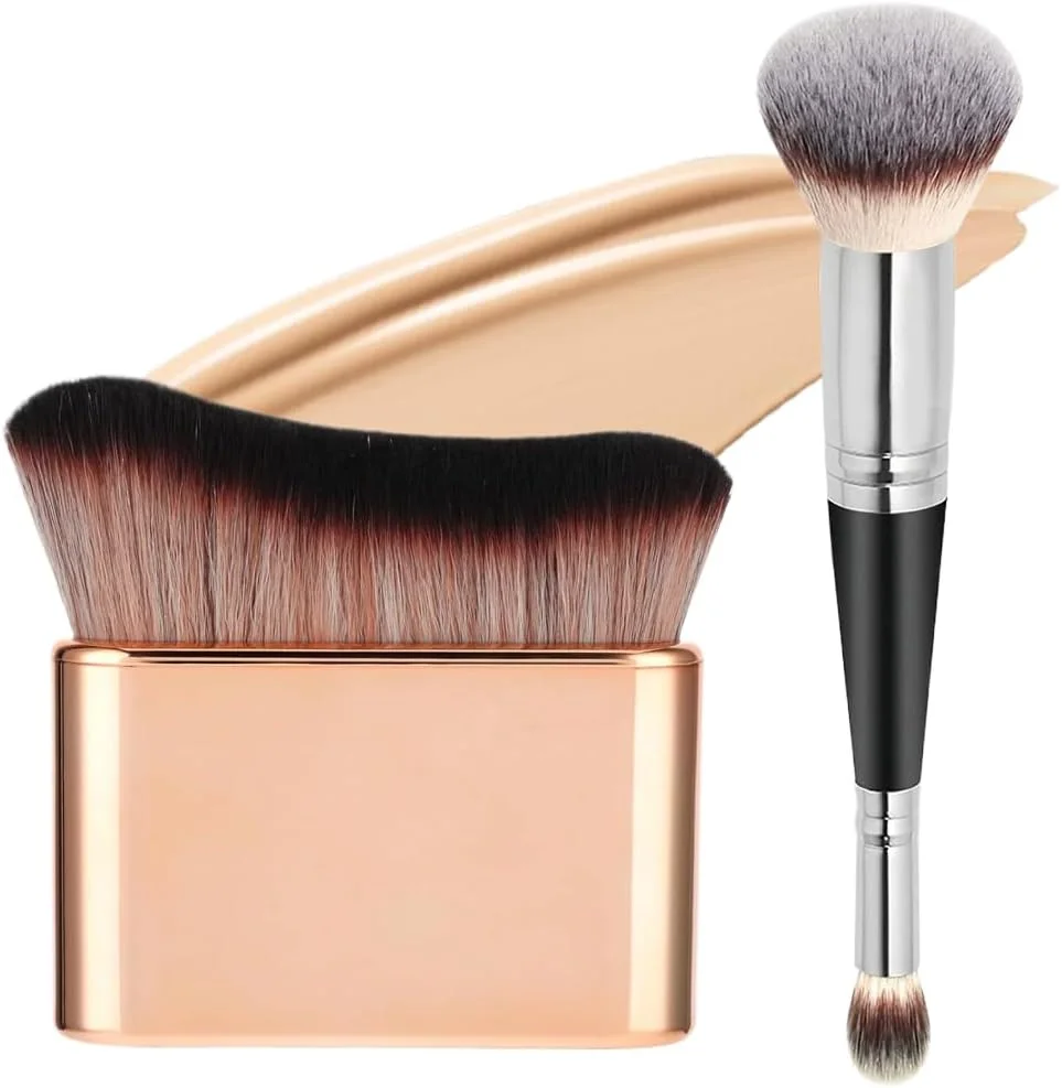OUDQFCJ 1 براش چند منظوره بدن و 1 براش کرم پودر دو طرفه، براش بزرگ آرایش بدن، براش برنزه کننده خودکار، براش رژگونه (رزگلد)