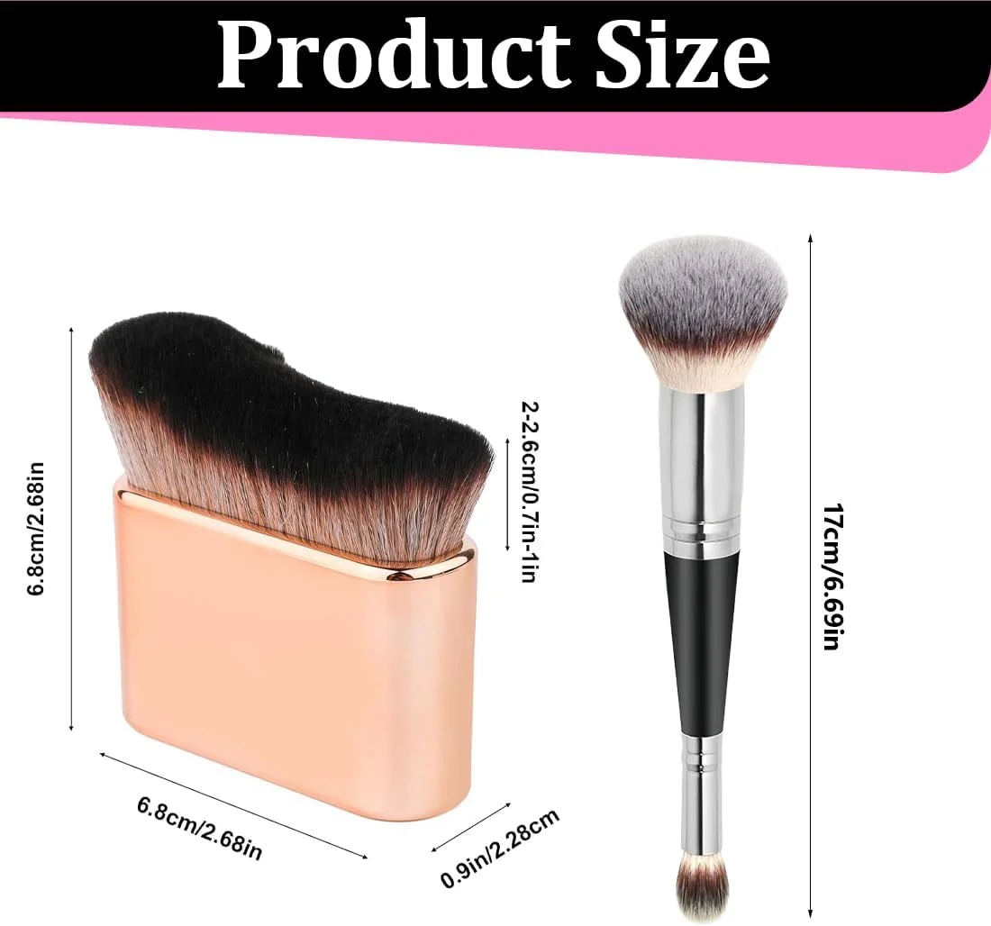 OUDQFCJ 1 براش چند منظوره بدن و 1 براش کرم پودر دو طرفه، براش بزرگ آرایش بدن، براش برنزه کننده خودکار، براش رژگونه (رزگلد)