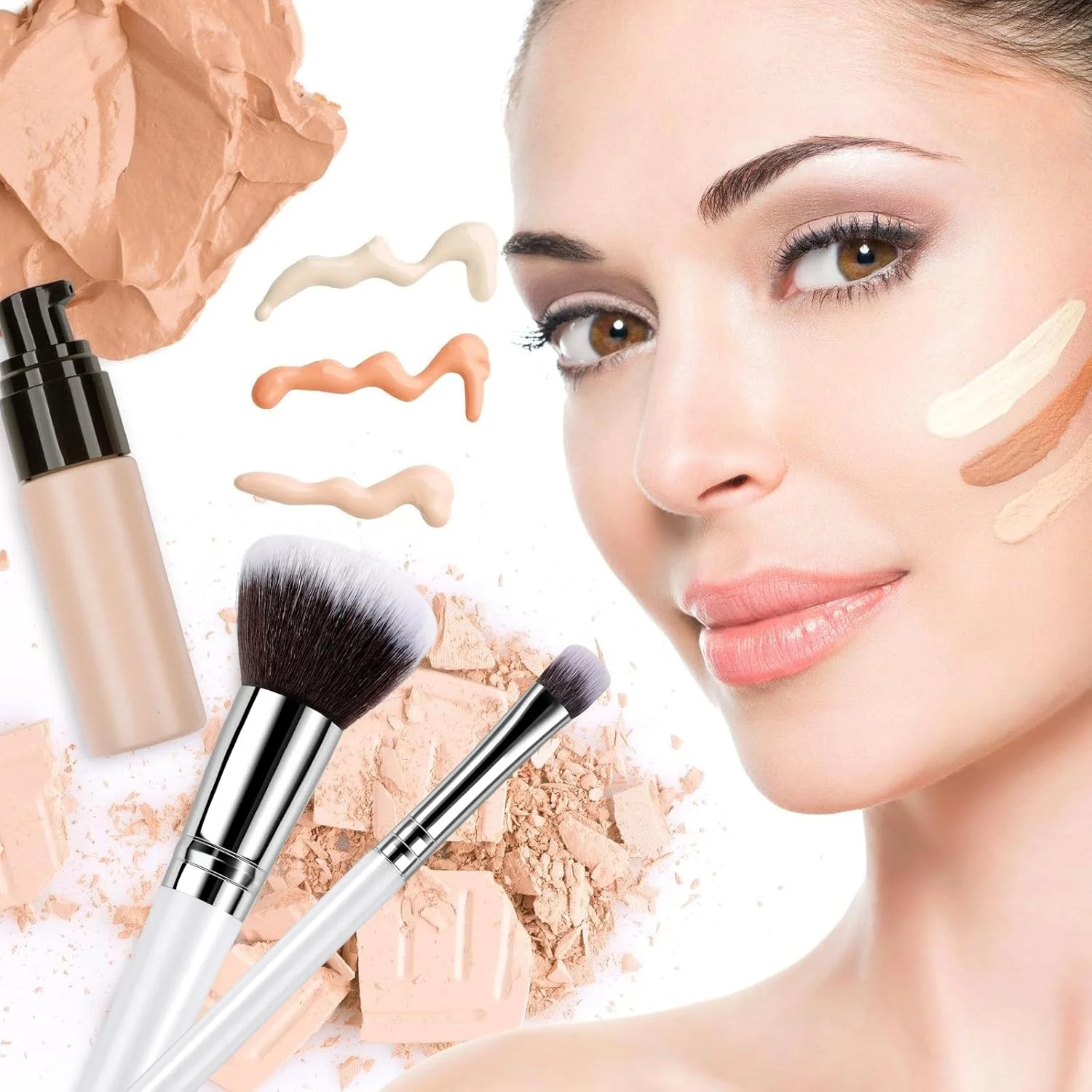 ست برس آرایشی دو عددی برای کرم پودر و رژگونه - برس کانتور دو سر 2 در 1، برس ترکیب پودر صورت برای فرم دهی، هایلایت، کانتورینگ کرم، رژگونه، کرم پودر مایع، کانسیلر، پرایمر آرایشی