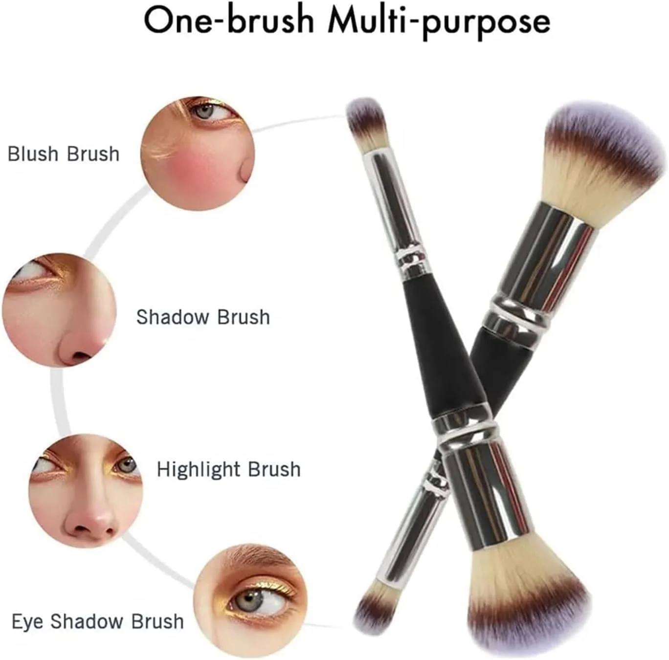 ست 2 عددی براش آرایشی دو سر - براش کرم پودر و کانسیلر گرد و مخروطی بی نقص، براش آرایشی دو سر برای ترکیب و پخش کردن مواد مایع، کرمی و پودری