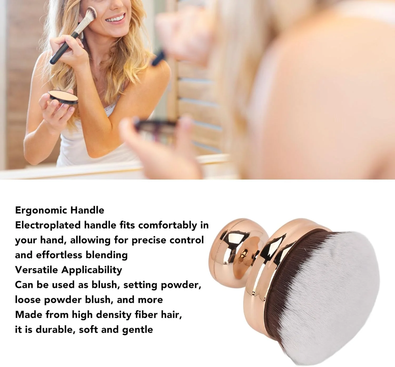 براش آرایشی صورت، براش آرایشی سر قارچی، سازگار با پوست، ملایم، دسته ارگونومیک برای آرایش