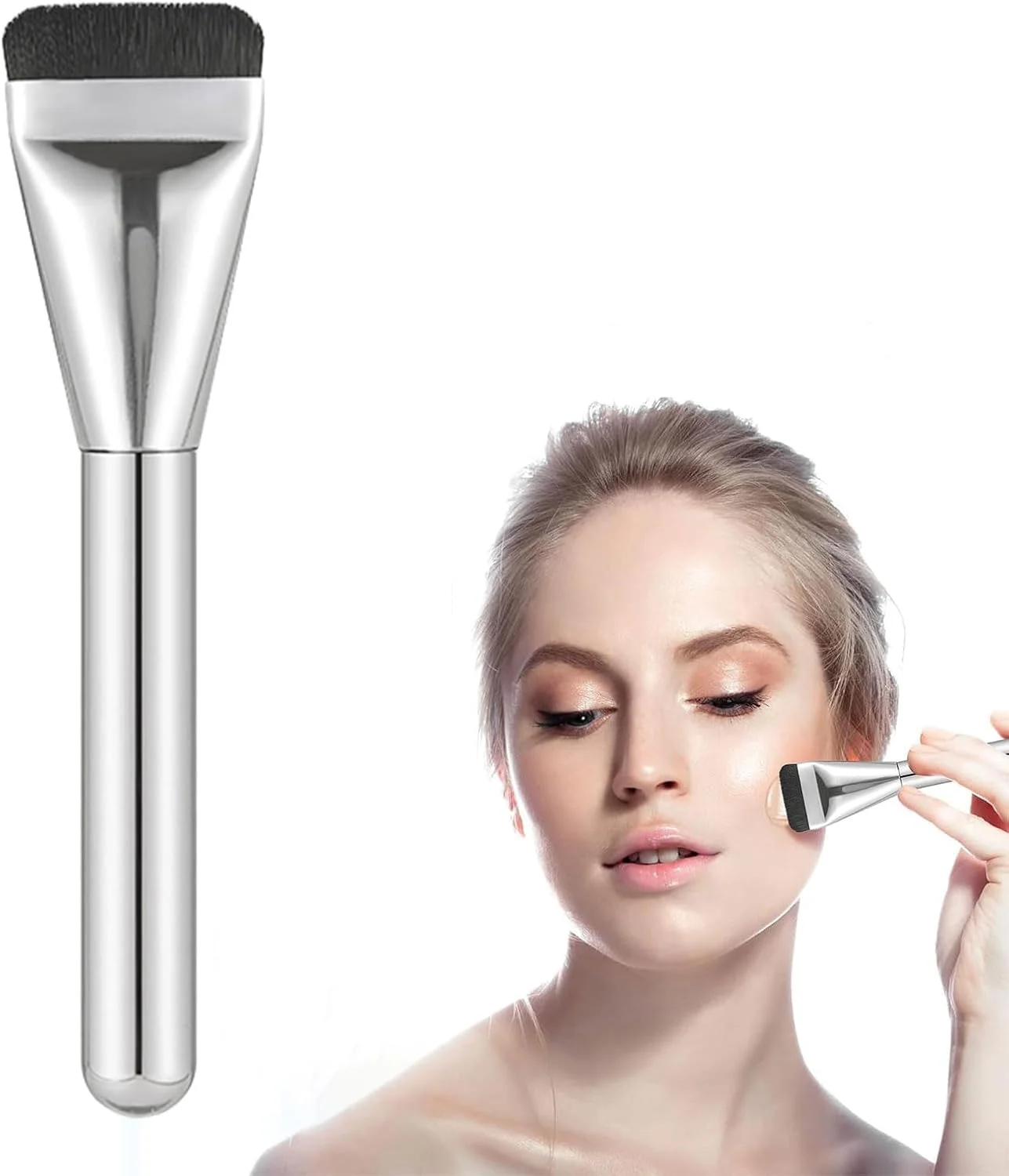 براش کرم پودر مایع Muyaps، براش های آرایشی کرم پودر، براش پودر رژگونه صورت برای زنان و دختران (1 عدد) براش کرم پودر مایع Muyaps، براش های آرایشی کرم پودر، براش پودر رژگونه صورت برای زنان و دختران (1 عدد)