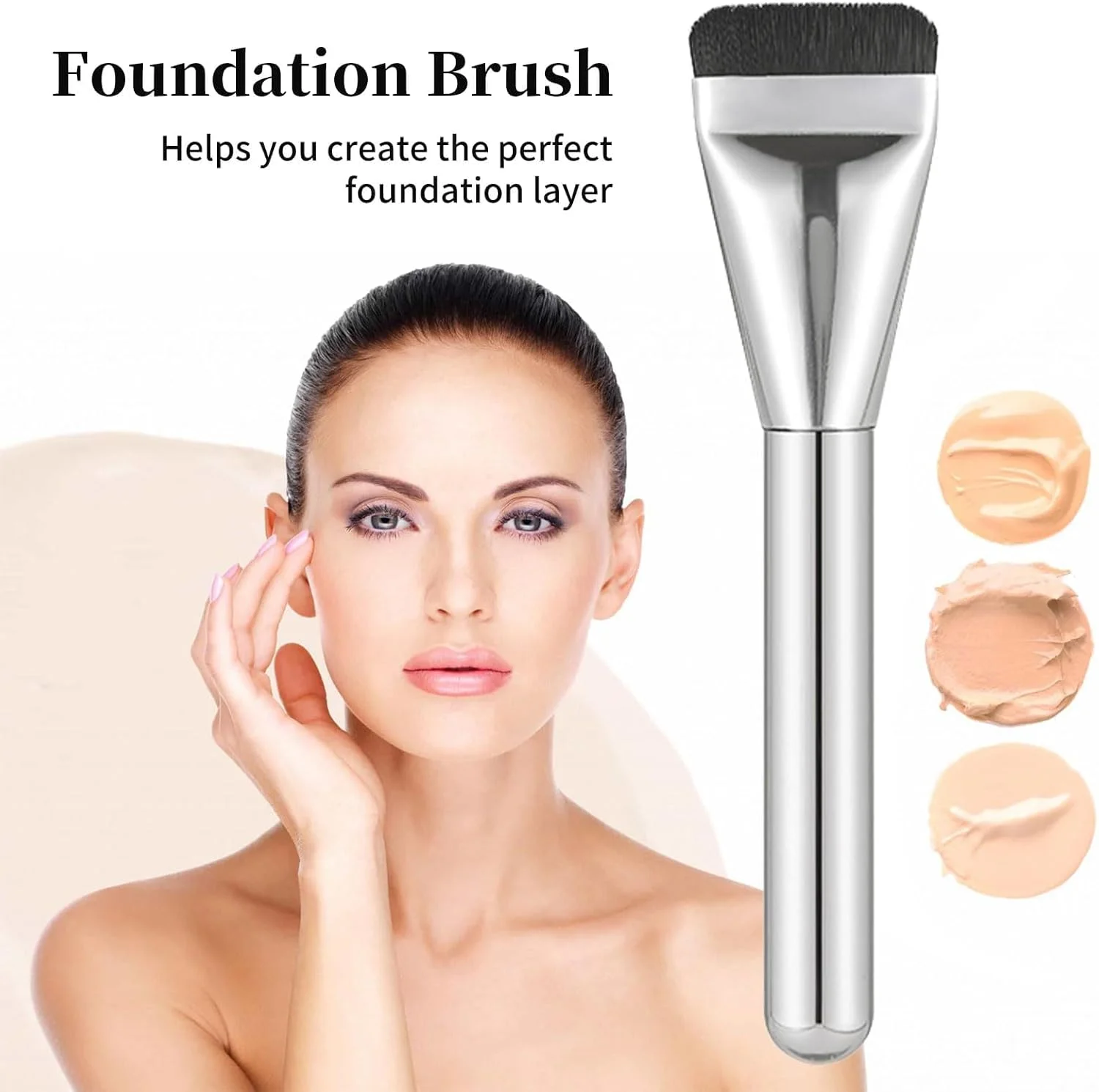 براش کرم پودر مایع Muyaps، براش های آرایشی کرم پودر، براش پودر رژگونه صورت برای زنان و دختران (1 عدد)