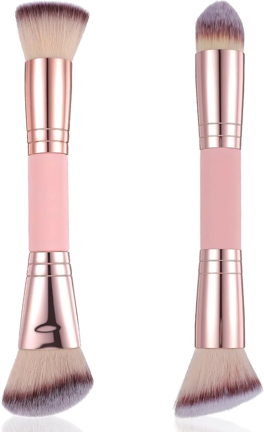 MBAIYO برس آرایشی کرم پودر 2 عددی، برس کانتور دو طرفه زاویه دار/سر گرد، برس رژگونه حرفه ای برای ترکیب مایع و پودر MBAIYO برس آرایشی کرم پودر 2 عددی، برس کانتور دو طرفه زاویه دار/سر گرد، برس رژگونه حرفه ای برای ترکیب مایع و پودر