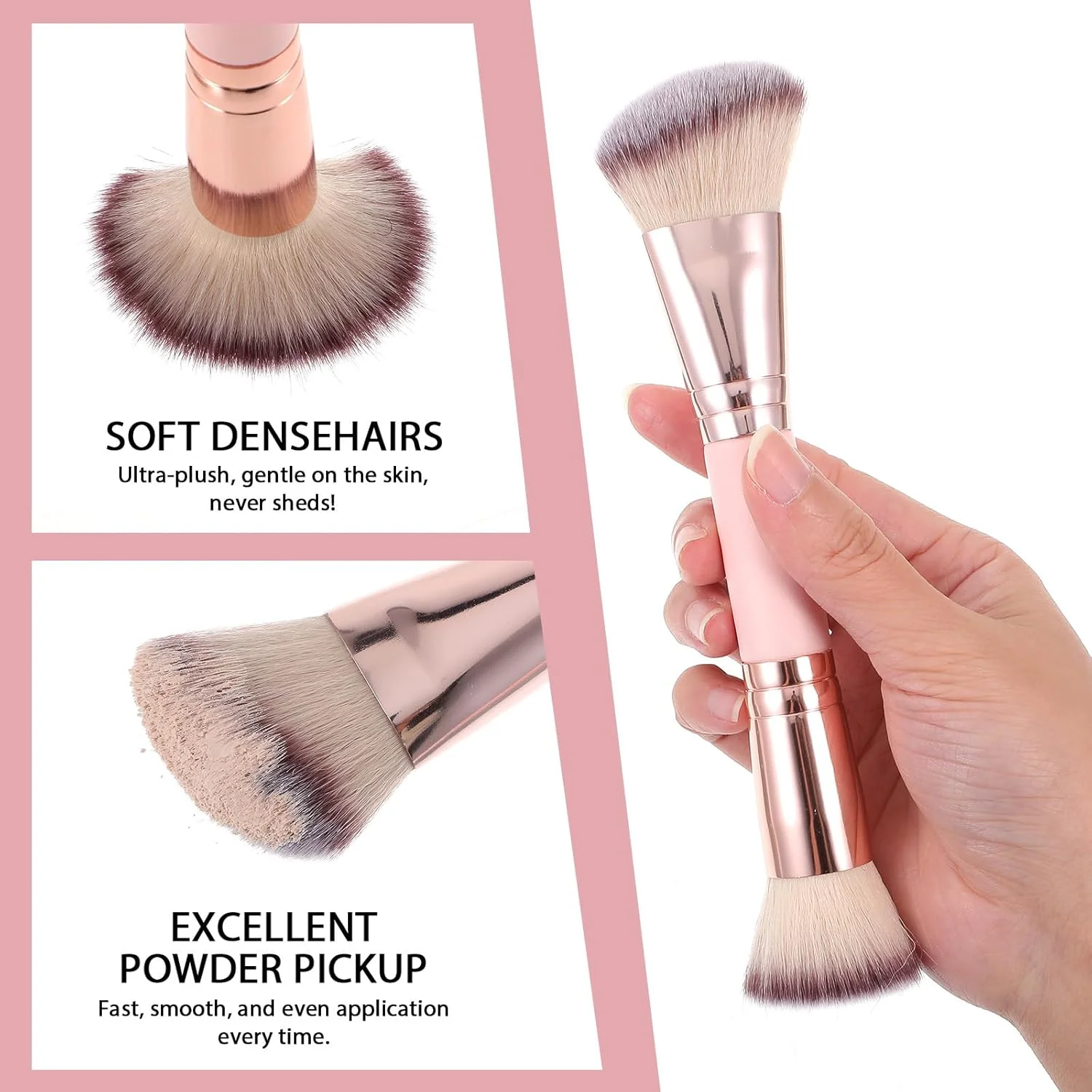 MBAIYO برس آرایشی کرم پودر 2 عددی، برس کانتور دو طرفه زاویه دار/سر گرد، برس رژگونه حرفه ای برای ترکیب مایع و پودر