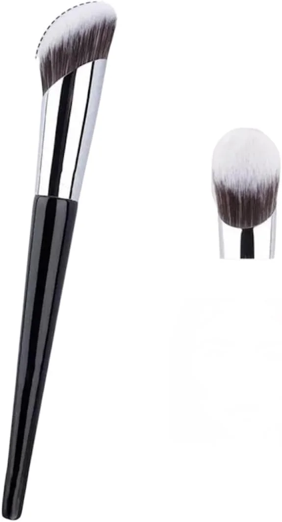 براش کانتور چند منظوره - براش زاویه دار صورت برای کرم پودر، رژگونه و پودر - موهای نرم نایلونی، دسته چوبی، بدون عطر و سازگار با پوست