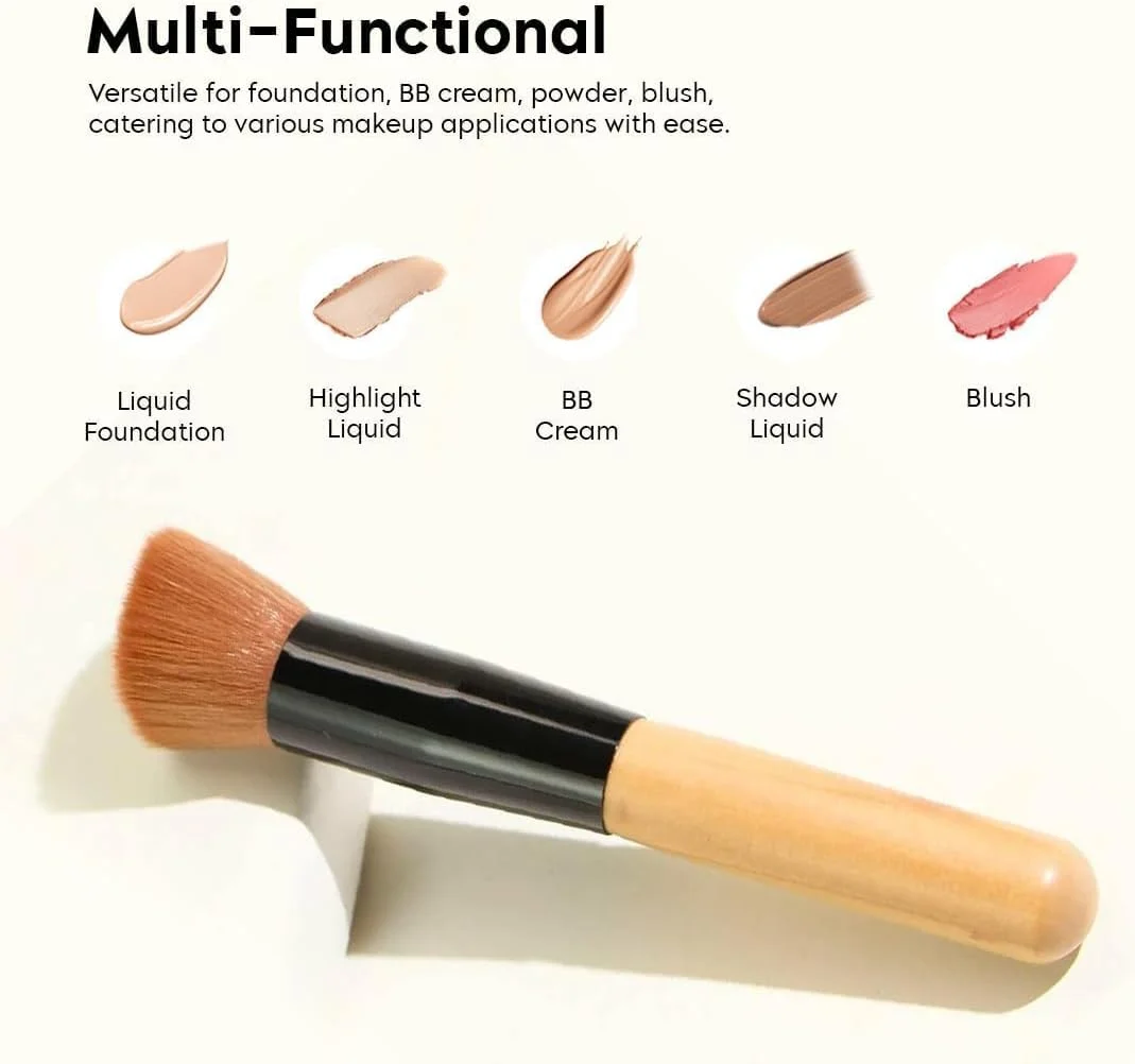 براش آرایشی با الیاف نرم و دسته چوبی، چند منظوره، ستاره رویایی، فوق العاده نازک، دقیق، مناسب برای کرم پودر مایع، کانسیلر، رژگونه، گونه زاویه دار، موهای نرم، استفاده دقیق، هایلایتر، سر بزرگ