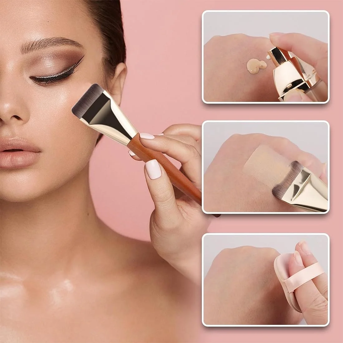 MKVZIYE برس کرم پودر 2 عددی، برس آرایشی، برس کرم پودر فوق العاده نازک، برس پودر برای کرم پودر مایع، هدیه زیبایی برای زنان و دختران