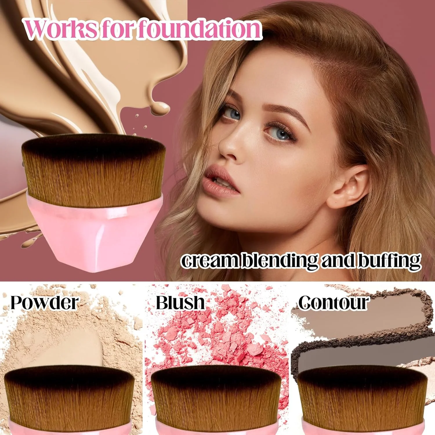 براش های بزرگ آرایشی MUIIGOOD، براش دو طرفه کرم پودر و کانسیلر، براش سر صاف برای کرم پودر مایع و کرمی، ترکیب، پرداخت و کانسیلر، براش های آرایشی دو طرفه (FDS01)