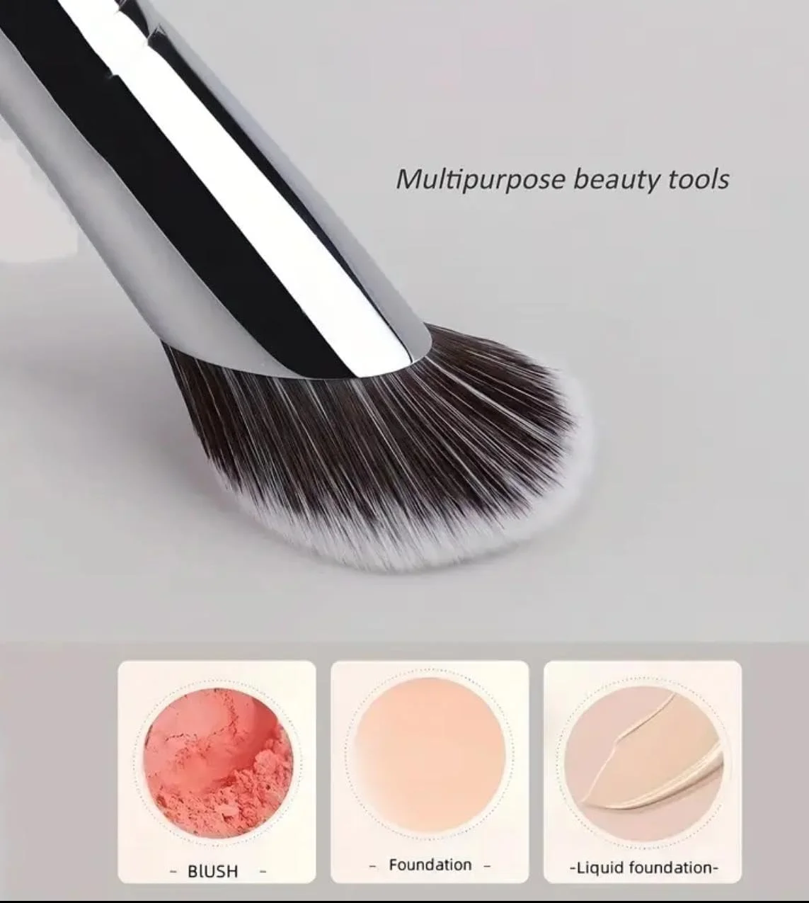 براش کانتور چند منظوره - براش زاویه دار صورت برای کرم پودر، رژگونه و پودر - موهای نرم نایلونی، دسته چوبی، بدون عطر و سازگار با پوست