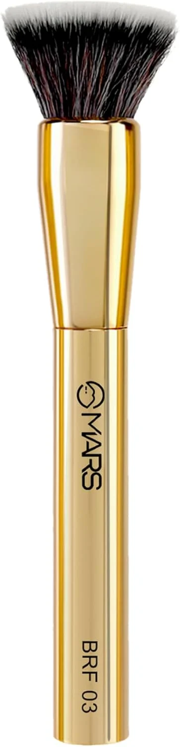 براش آرایشی تخت کرم پودر حرفه ای مارس آرسنال | لمس نرم و لطیف | موهای مصنوعی دقیق | بسته بندی لوکس براش آرایشی تخت و صاف (طلایی)