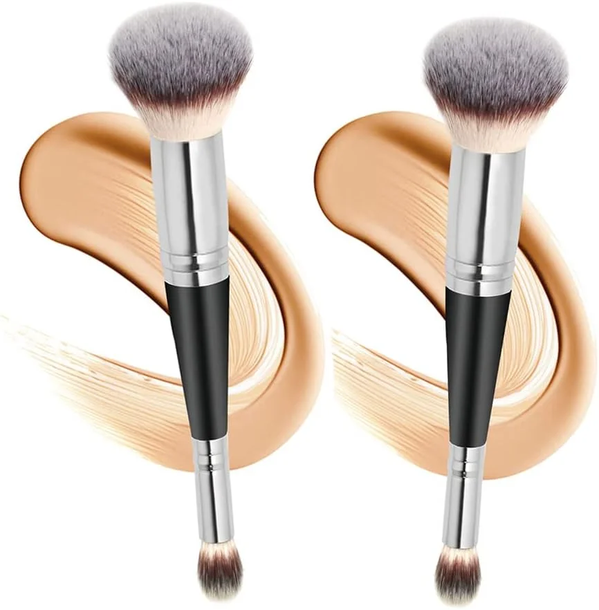 براش آرایشی MAKINGTEC، براش دو طرفه کرم پودر و کانسیلر، مناسب برای هر نوع آرایش، موهای لوکس و با کیفیت، براش گرد و مخروطی بی نقص، ایده آل برای ترکیب مایع، کرم، پودر، محو کردن و کانسیلر (2 عدد)