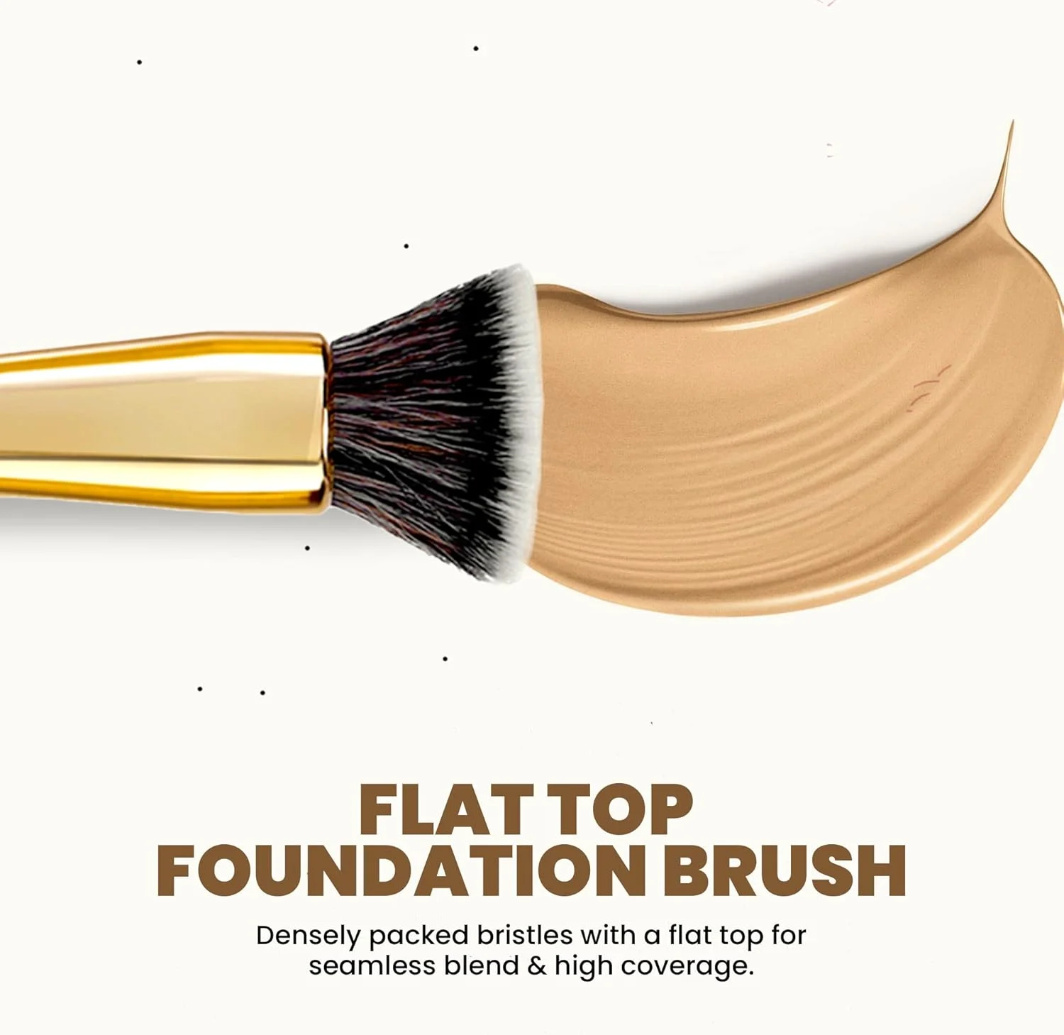 براش آرایشی تخت کرم پودر حرفه ای مارس آرسنال | لمس نرم و لطیف | موهای مصنوعی دقیق | بسته بندی لوکس براش آرایشی تخت و صاف (طلایی)