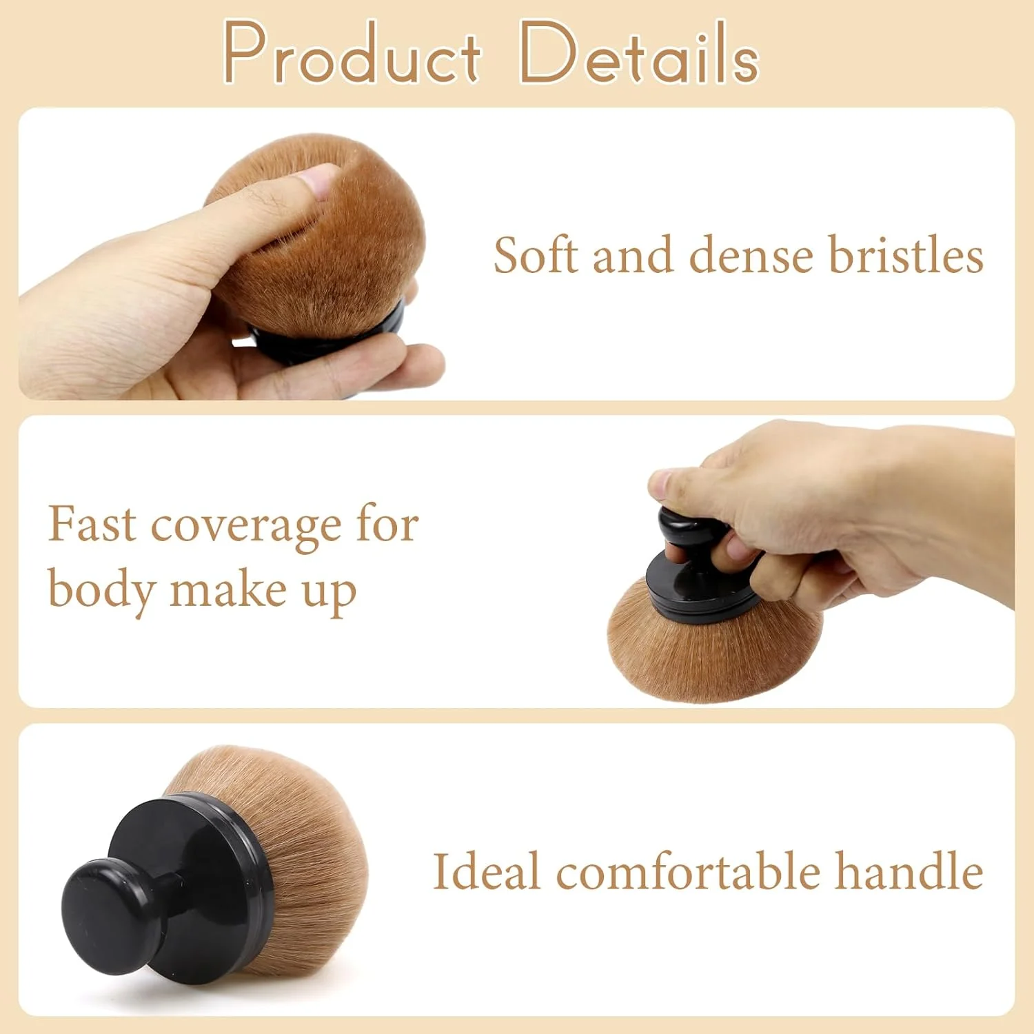 براش آرایشی بزرگ بدن، سر گرد فوق العاده نرم برای صورت و بدن، اپلیکاتور لوسیون برنزه کننده خودکار پشت