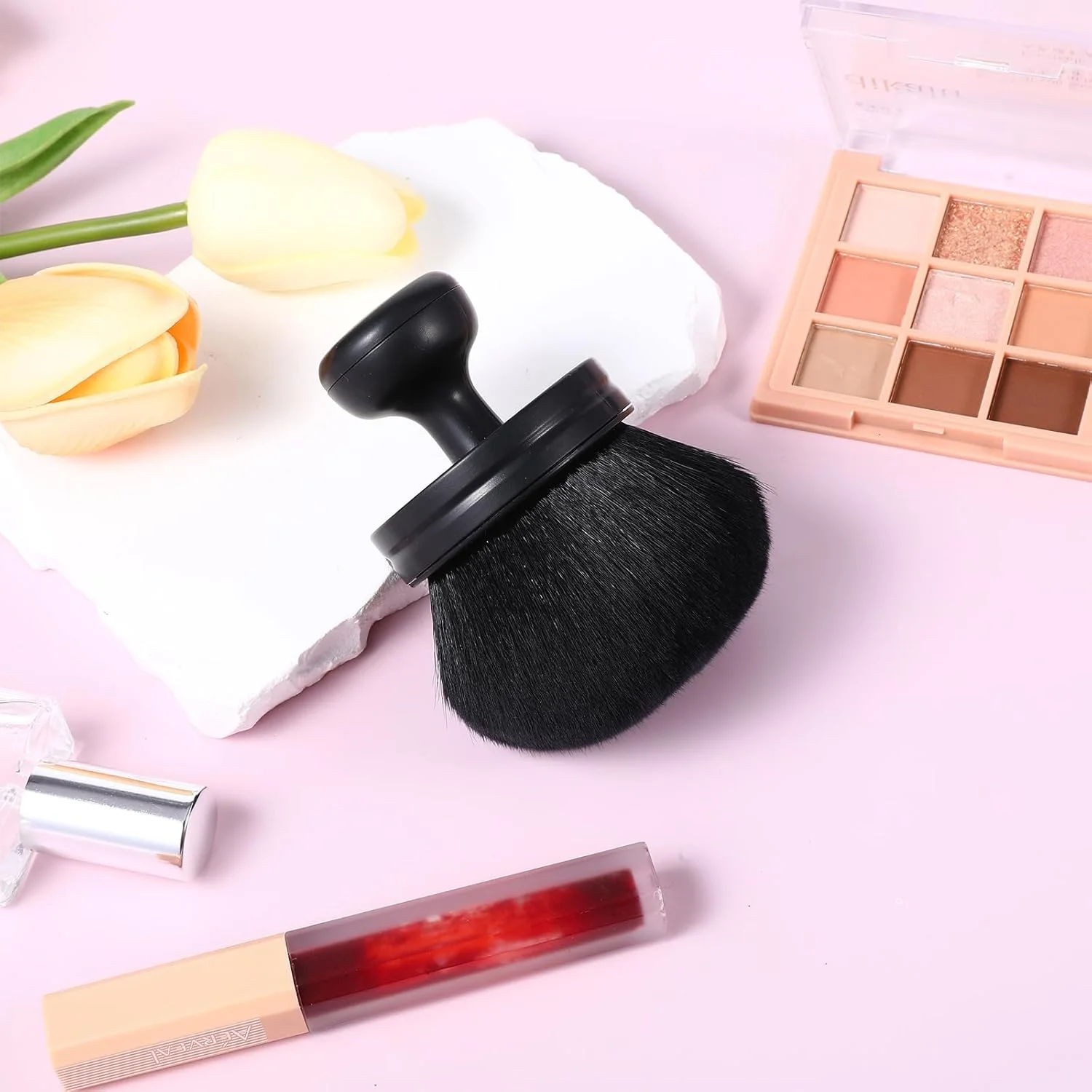 براش آرایشی بدن فوق العاده بزرگ، براش برنزه کننده سر پهن، براش های آرایشی بدن، براش های برنزه کننده، ابزار ترکیب فونداسیون بیضی شکل (مشکی)